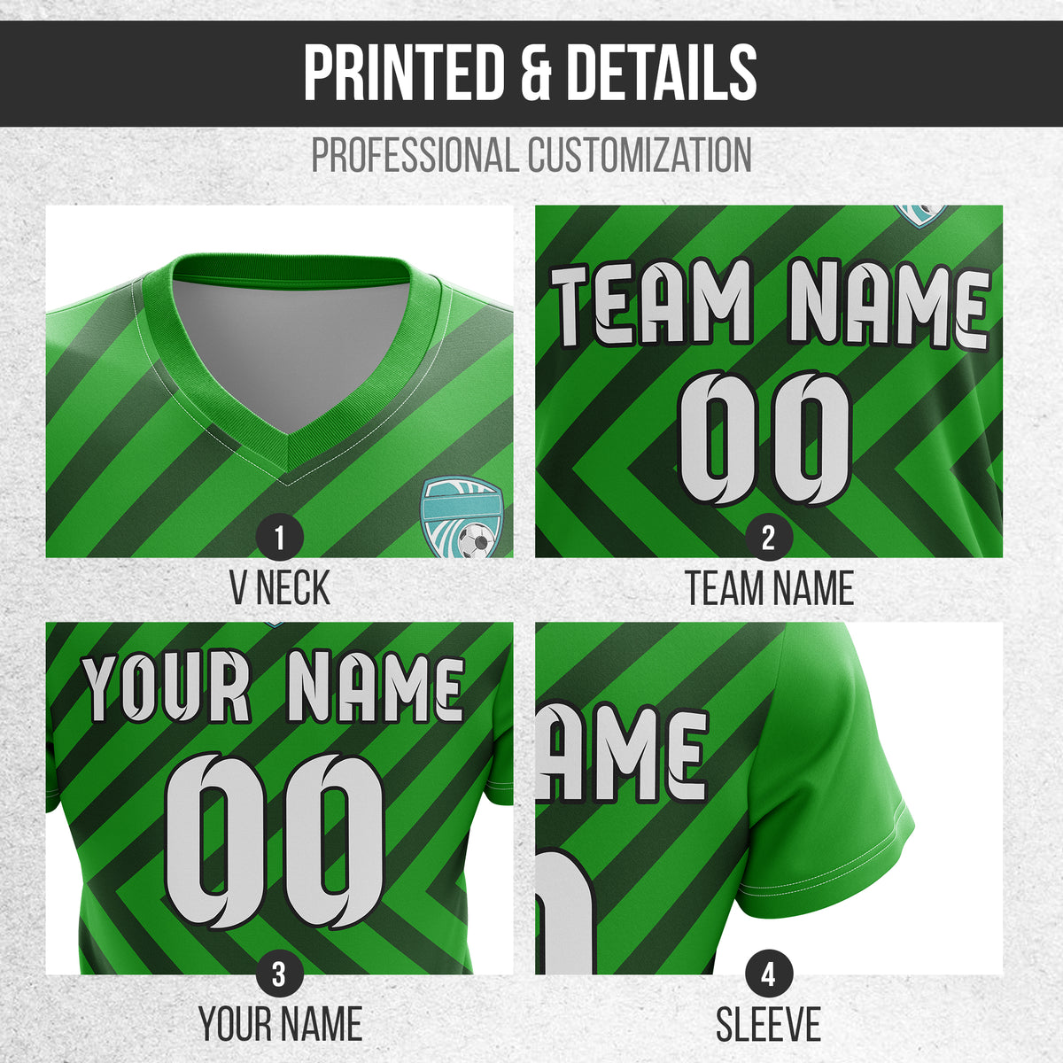 Custom Swift Stripe V-Neck Green Soccer sport Tops Jersey