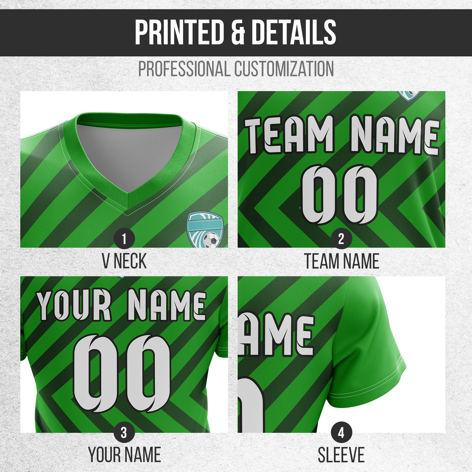 Custom Swift Stripe V-Neck Green Soccer sport Tops Jersey
