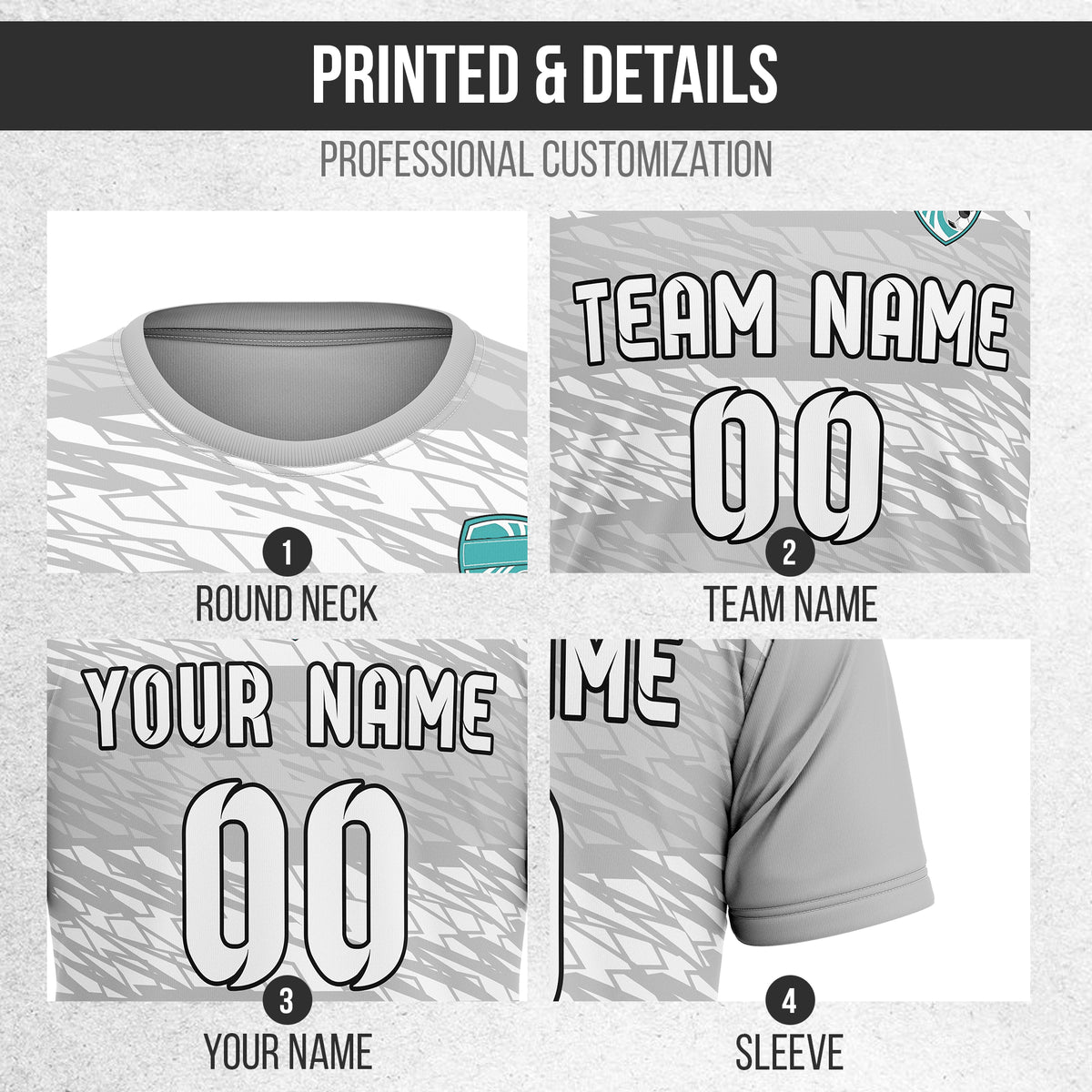 Custom Flare Strike R-Full Pattern Soccer Grey Sport Tops Jersey