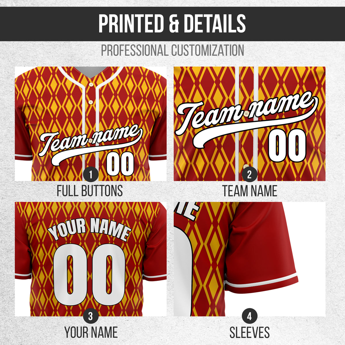 Custom Rhombic Edge Red Baseball Sports Jersey Personalized Uniform with Name & Number