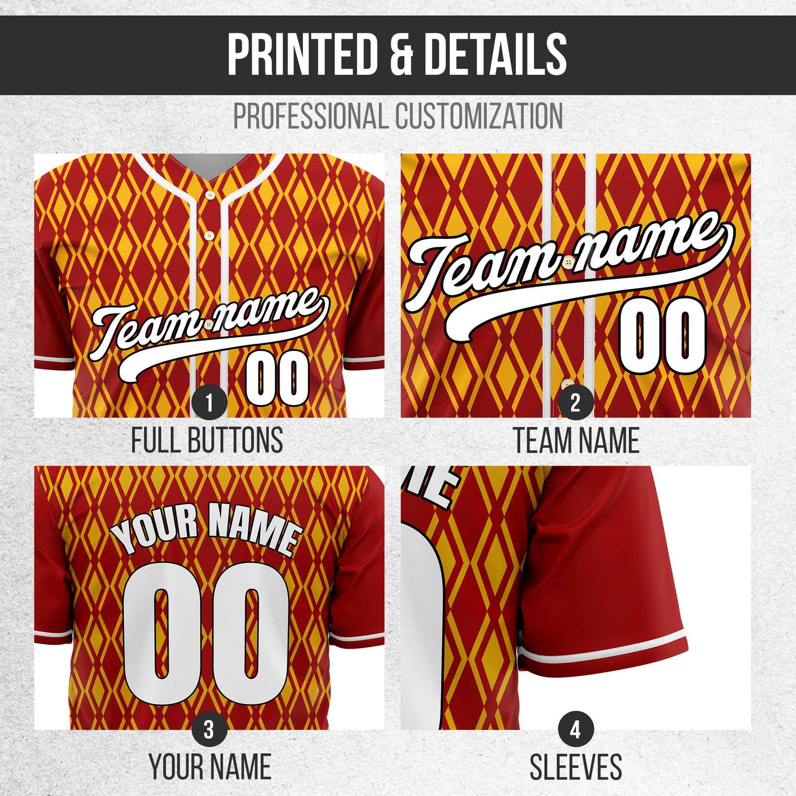 Custom Rhombic Edge Red Baseball Sports Jersey Personalized Uniform with Name & Number