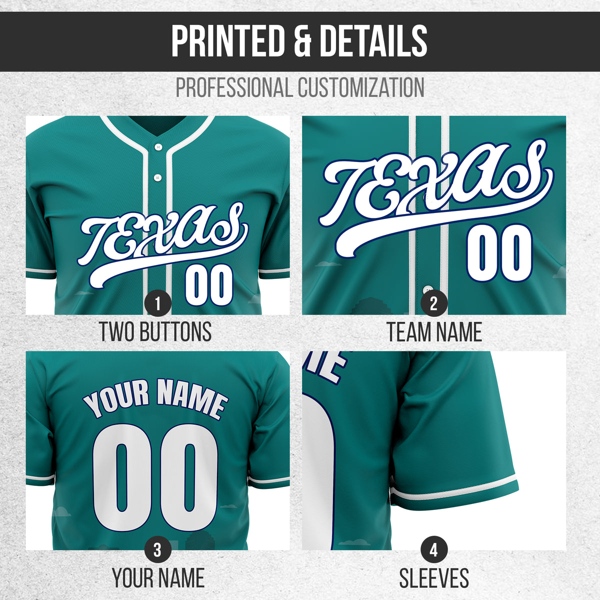 Custom City Lights Teal Baseball Sports Jersey Personalized Uniform with Name & Number