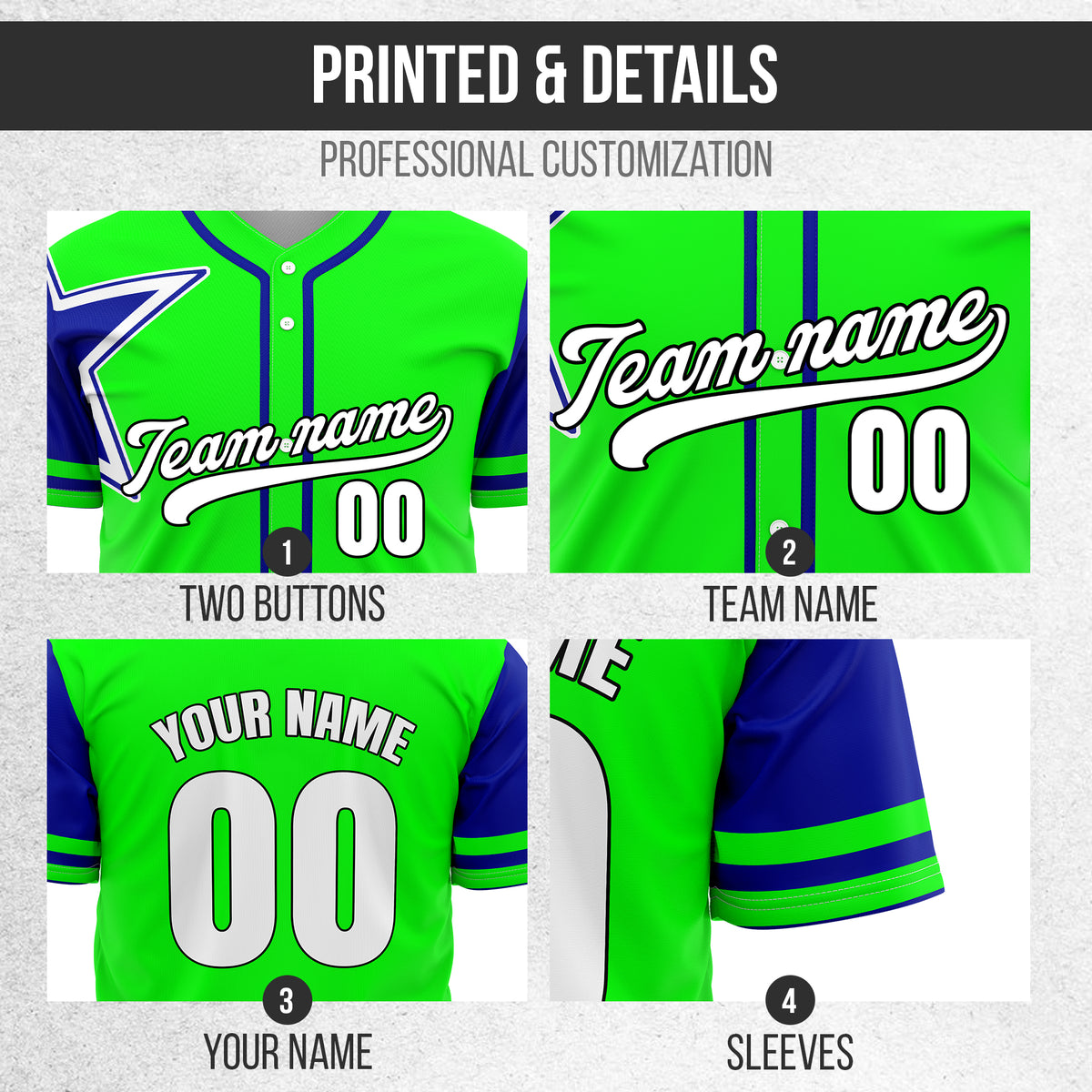 Custom Star Classic Baseball Green Sports Jersey Personalized Uniform with Name & Number
