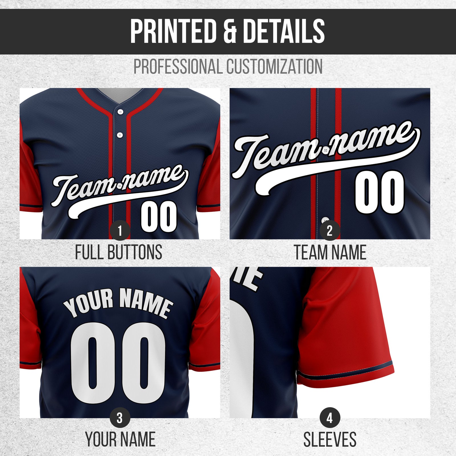 Custom Crimson Navy Raglan Style Baseball Sports Jersey Personalized Uniform with Name & Number