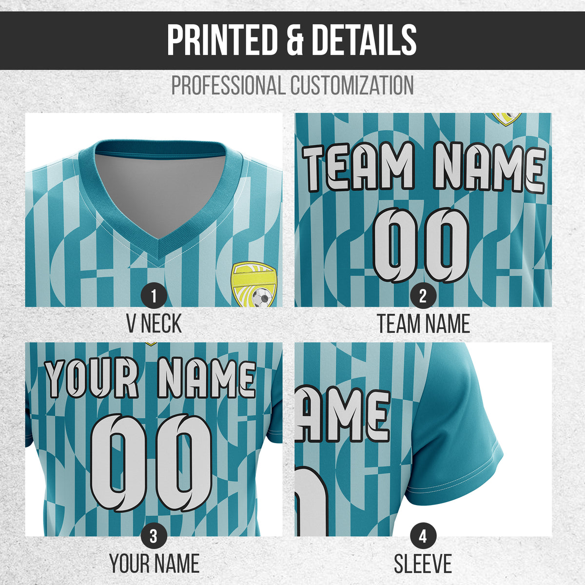 Custom Pulse Grid V-Full Pattern Teal Soccer sport Tops Jersey