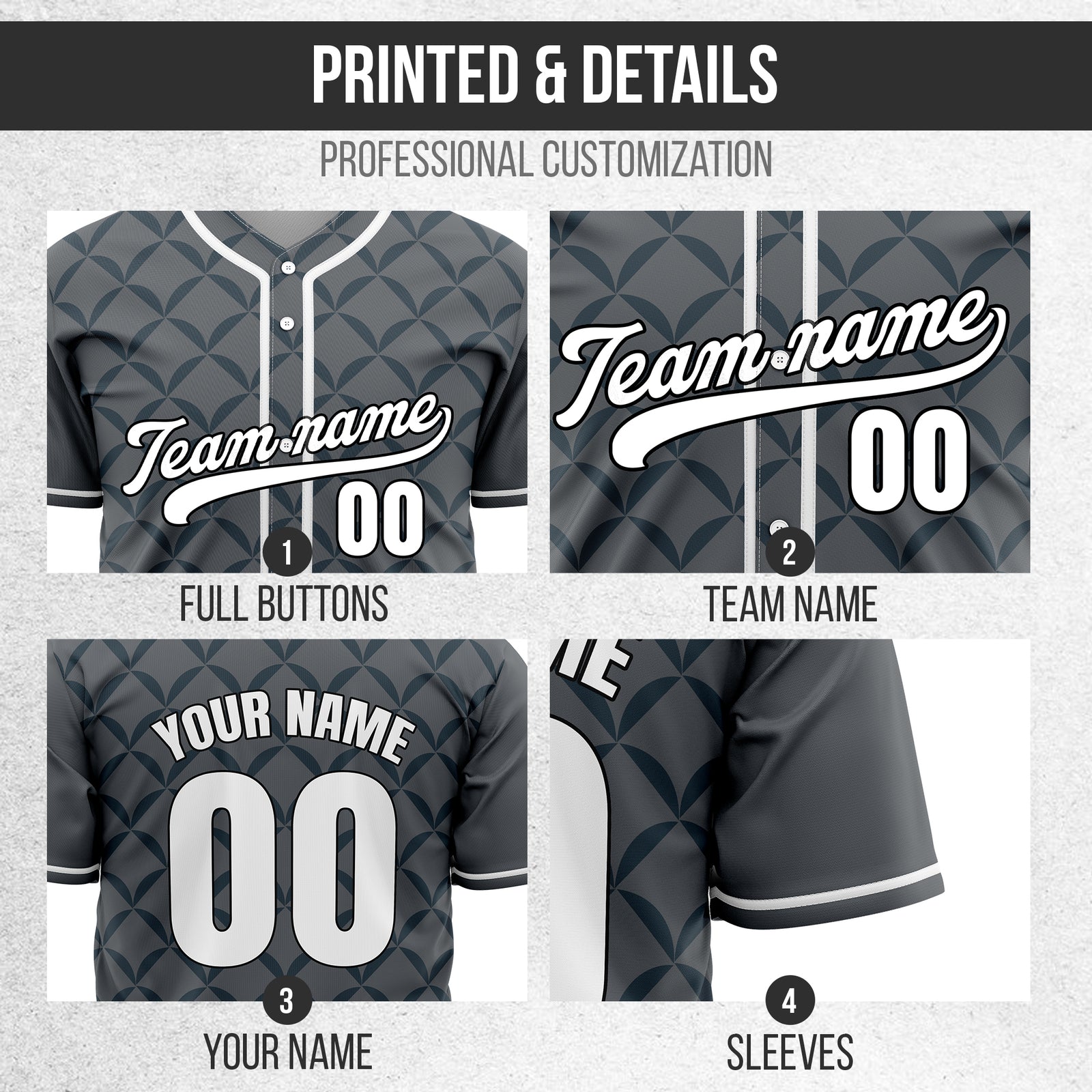 Custom Vertex Vibe Dark Grey Baseball Sports Jersey Personalized Uniform with Name & Number