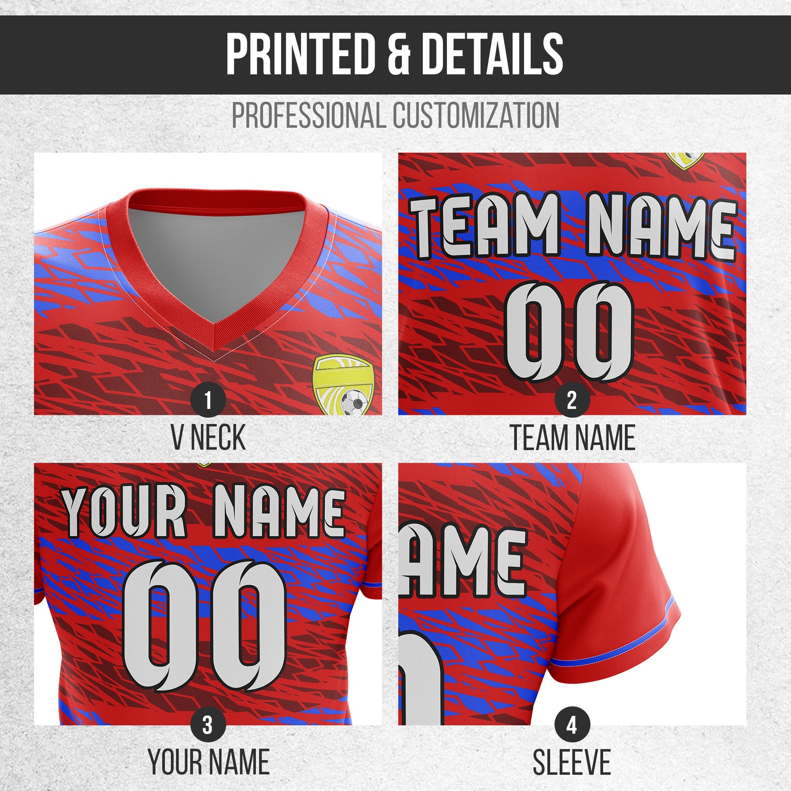Custom Flare Strike V-Full Pattern Red Soccer sport Tops Jersey