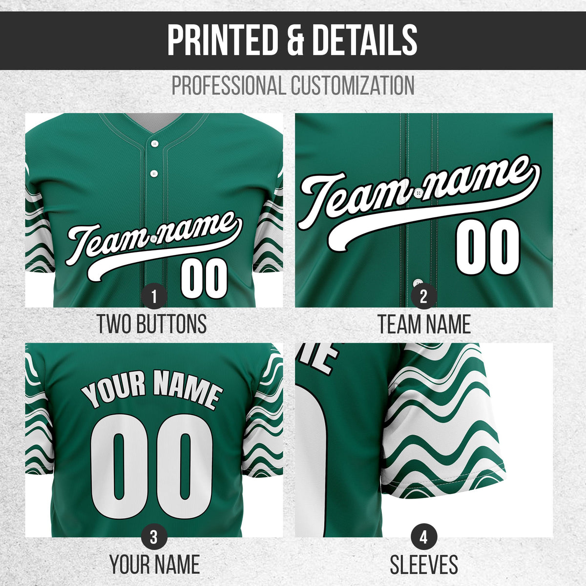Custom Teal Baseball Wave Sports Jersey Personalized Uniform with Name & Number
