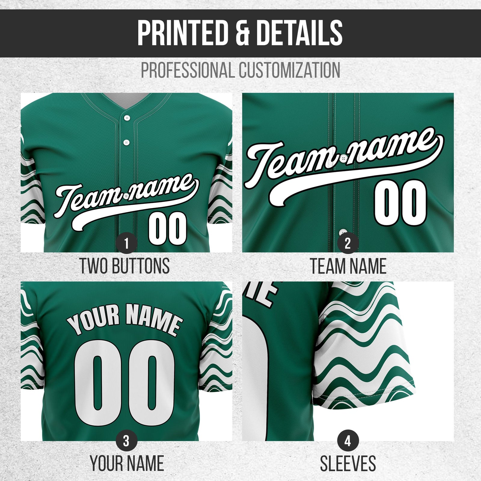 Custom Teal Baseball Wave Sports Jersey Personalized Uniform with Name & Number