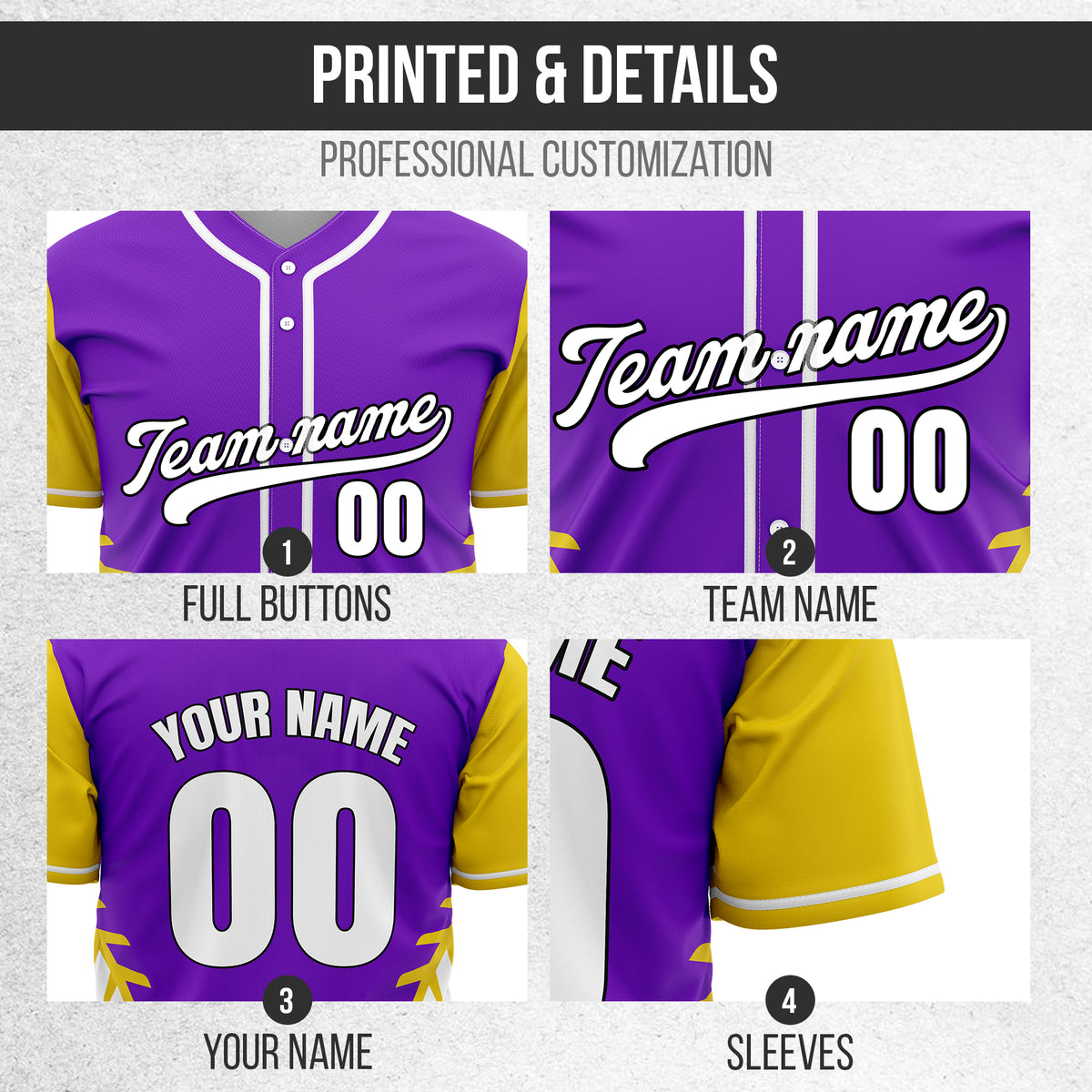 Custom Stitchline Baseball Purple Sports Jersey Personalized Uniform with Name & Number