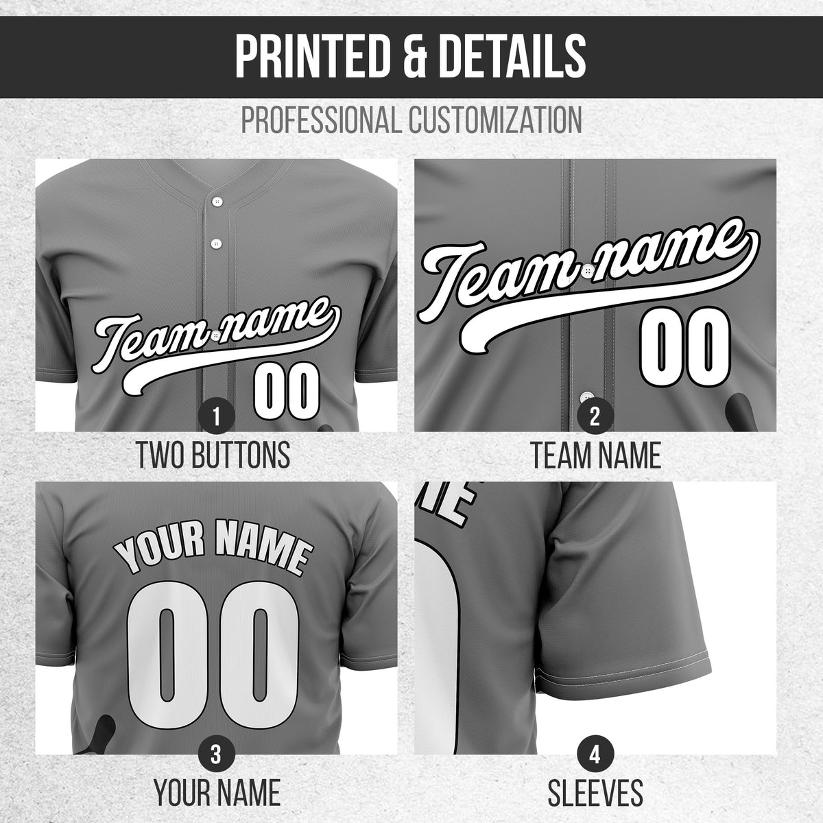 Custom Wave Grey Baseball Sport Jersey Personalized Uniform with Name & Number
