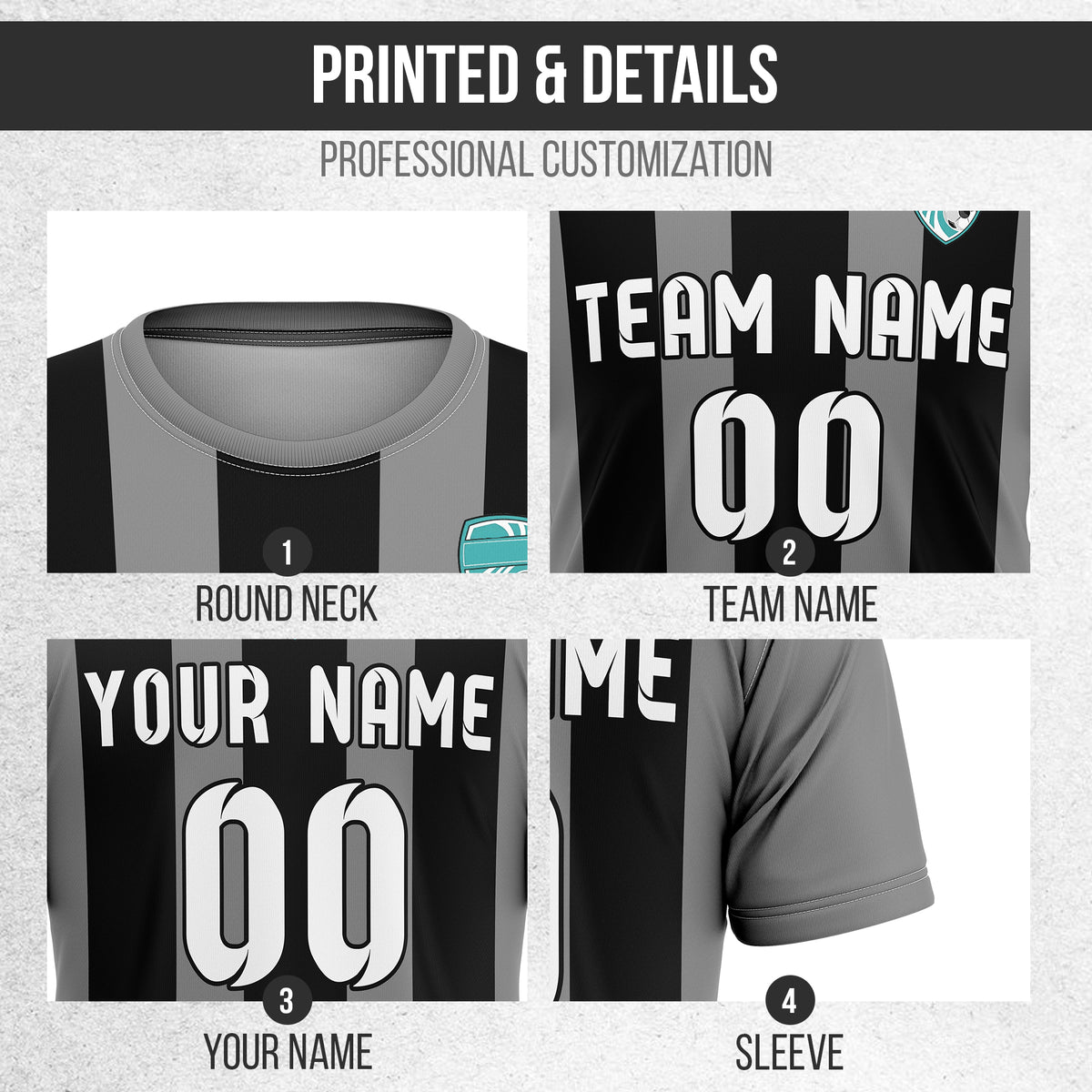 Custom Striker Stripe Dark Grey Soccer sport Tops Jersey