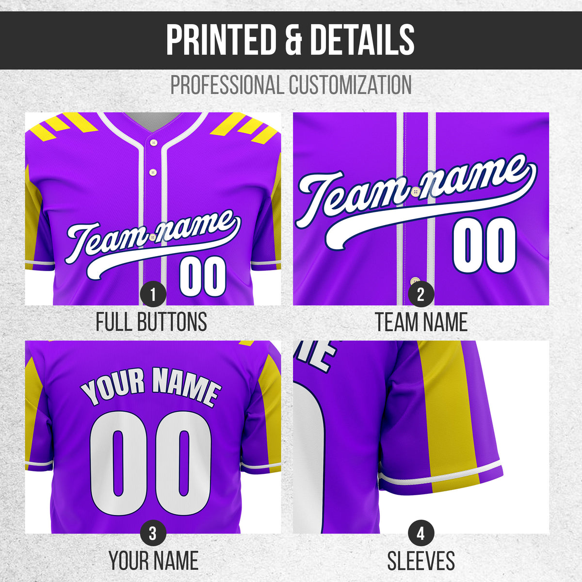 Custom Radiant Strike Purple Raglan Style Baseball Sports Jersey Personalized Uniform with Name & Number