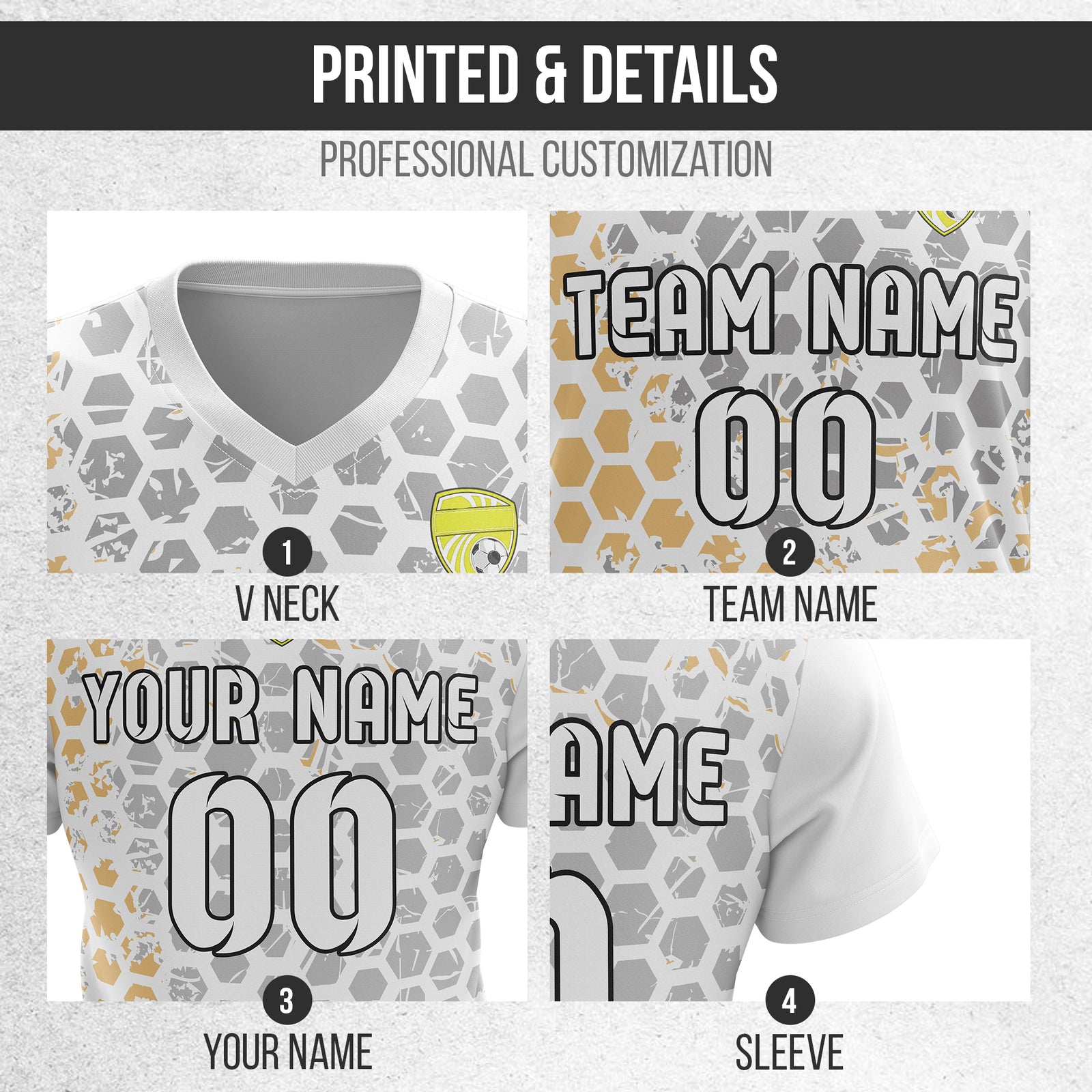 Custom Hex V-Full Pattern White Soccer sport Tops Jersey
