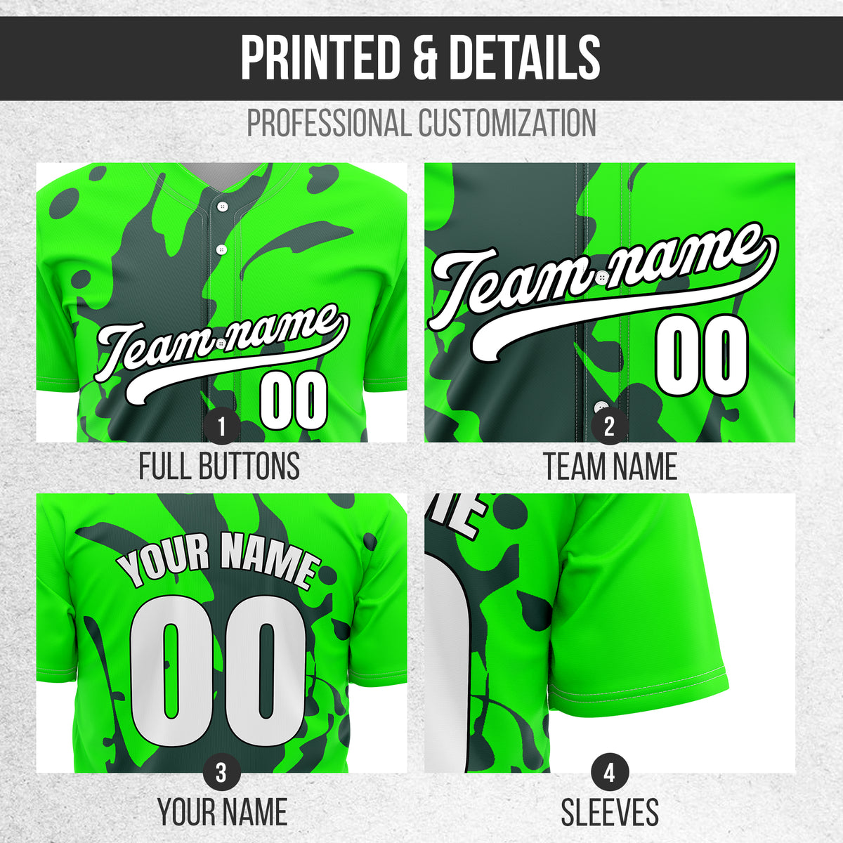 Custom Ink Splash Neon Baseball Green Sports Jersey Personalized Uniform with Name & Number