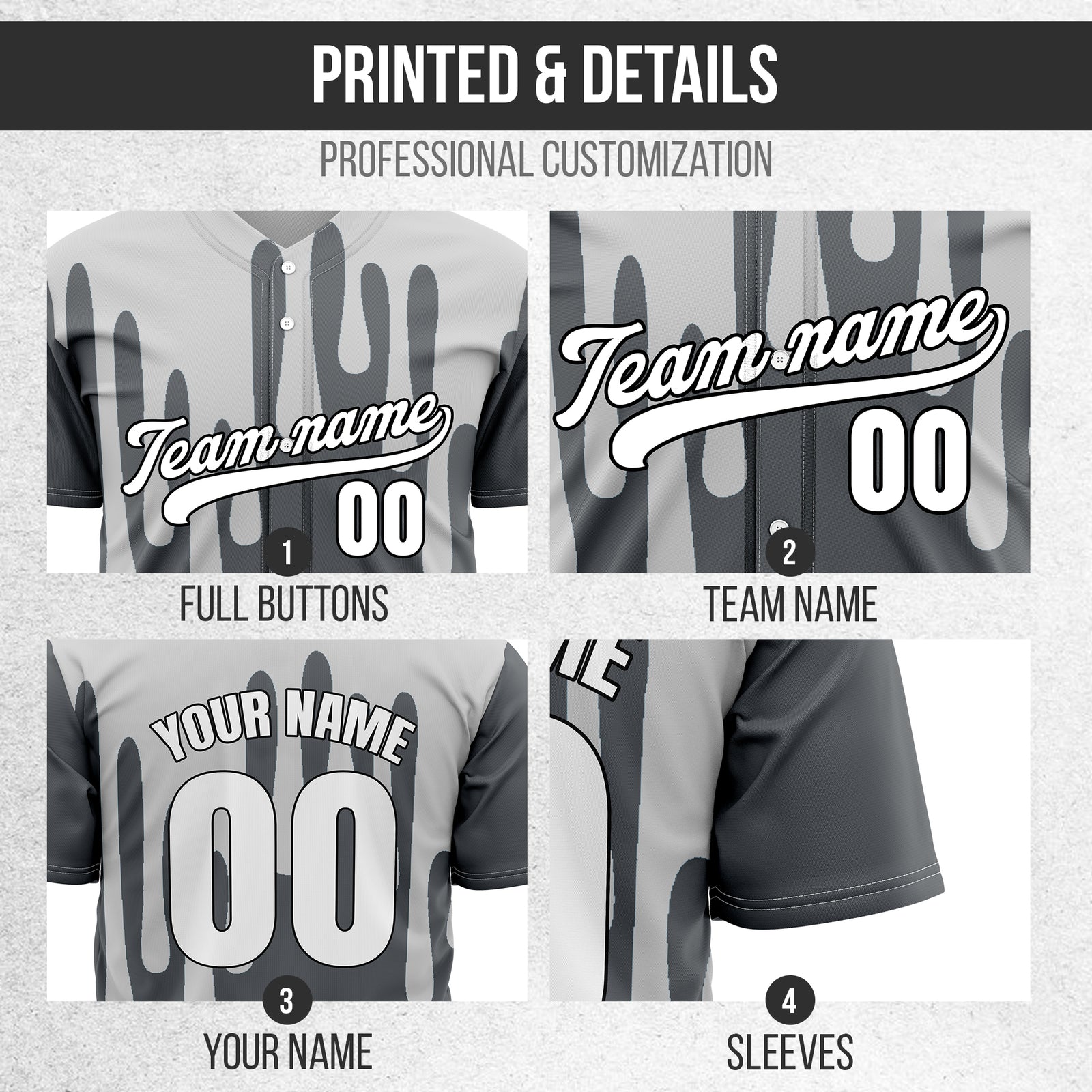 Custom Ink Drip Dark Grey Sports Jersey Personalized Uniform with Name & Number