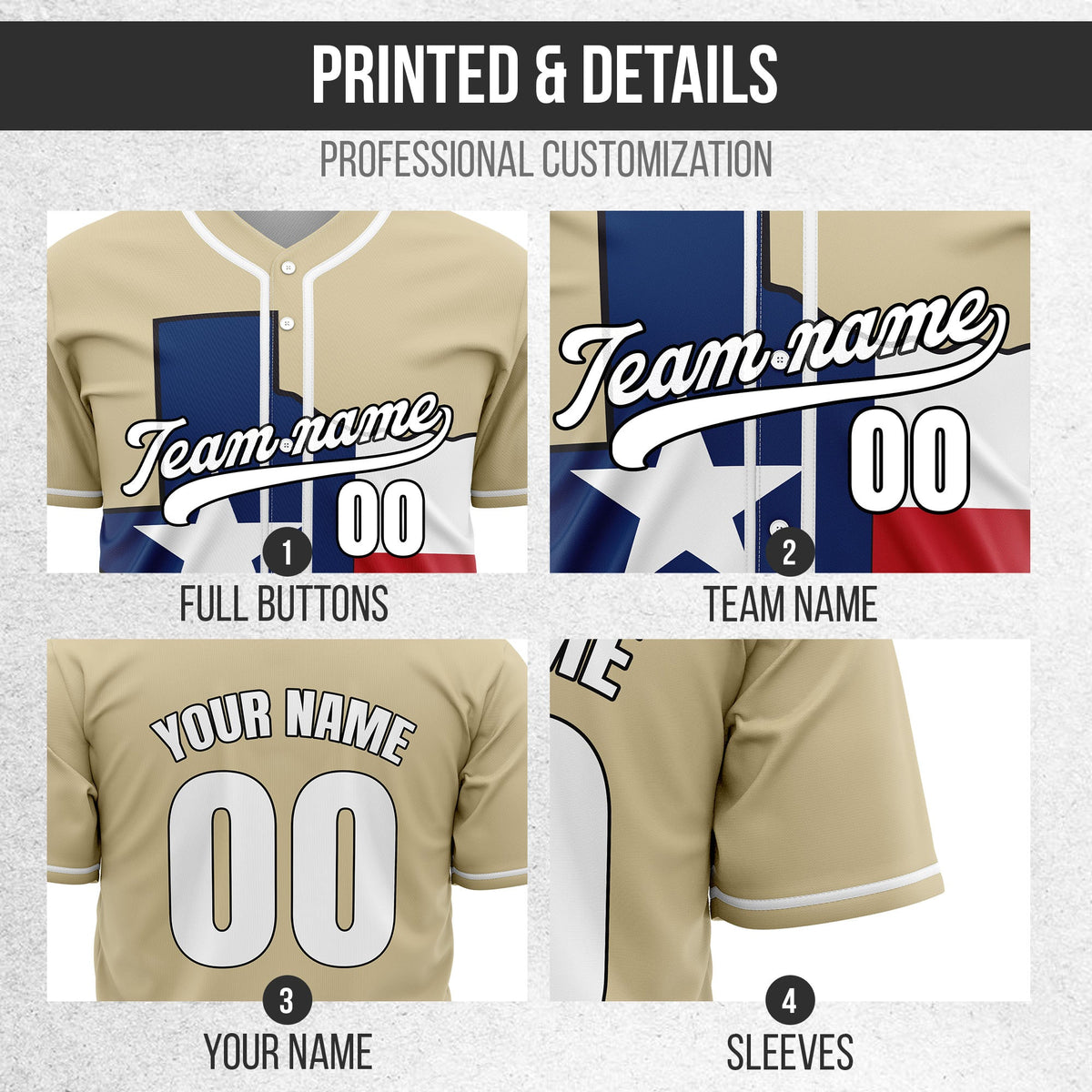 Custom Texas Glory Baseball Sports Jersey Personalized Uniform with Name & Number