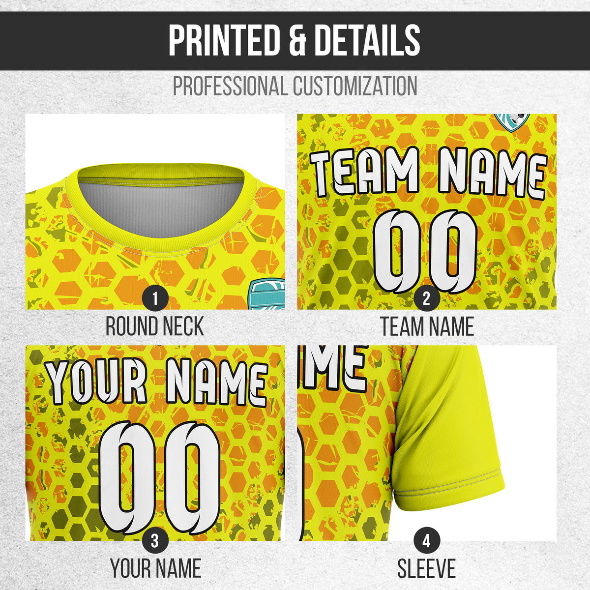 Custom Hex R-Full Pattern Soccer Yellow Sport Tops Jersey