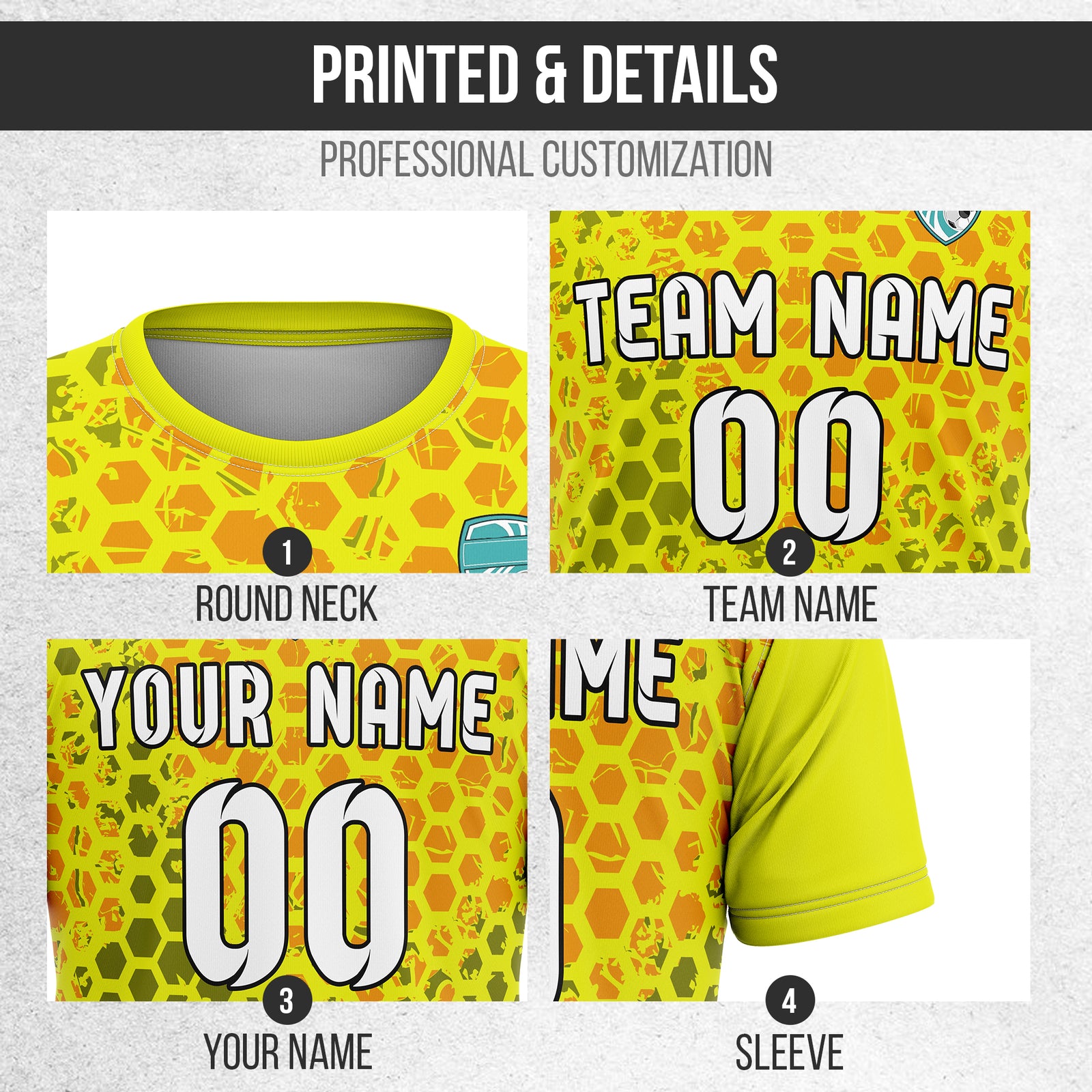 Custom Hex R-Full Pattern Soccer Yellow Sport Tops Jersey
