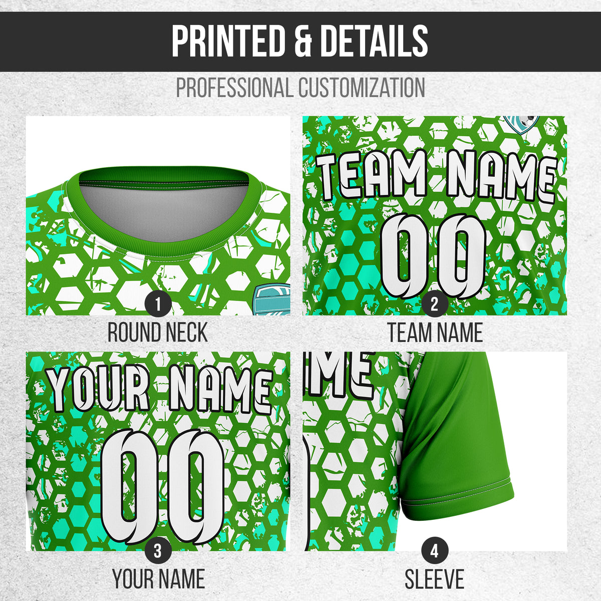 Custom Hex R-Full Pattern Soccer Green Sport Tops Jersey