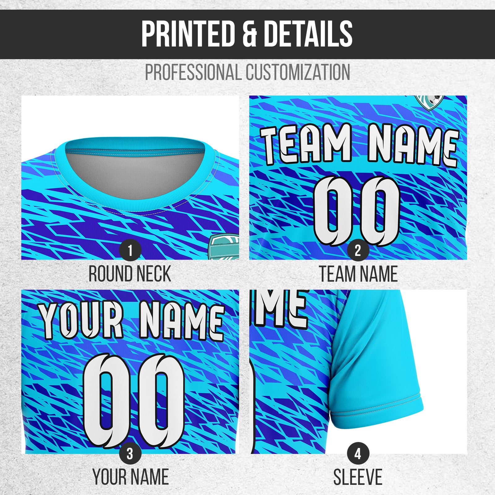 Custom Flare Strike R-Full Pattern Soccer Aqua Sport Tops Jersey