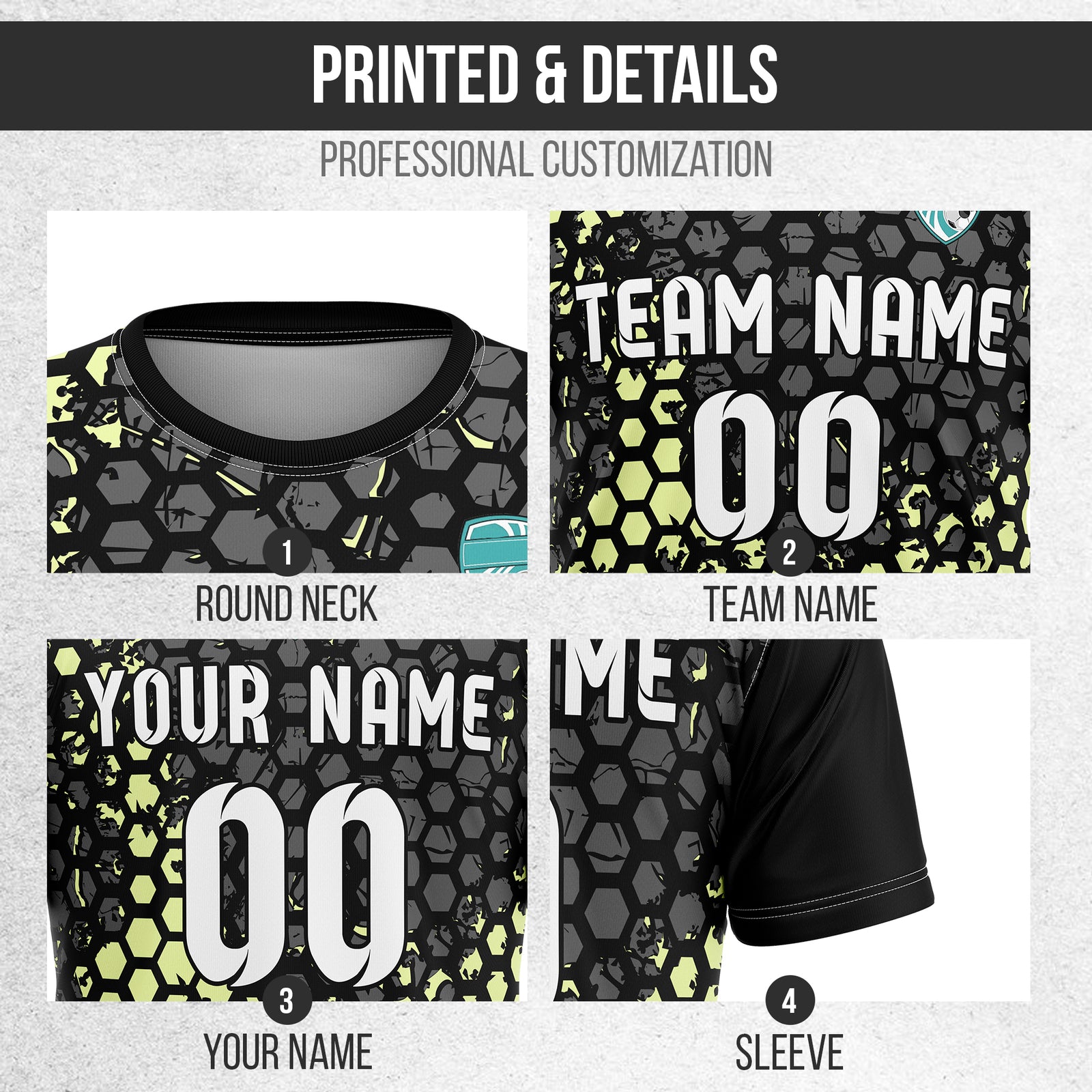 Custom Hex R-Full Pattern Soccer Black Sport Tops Jersey