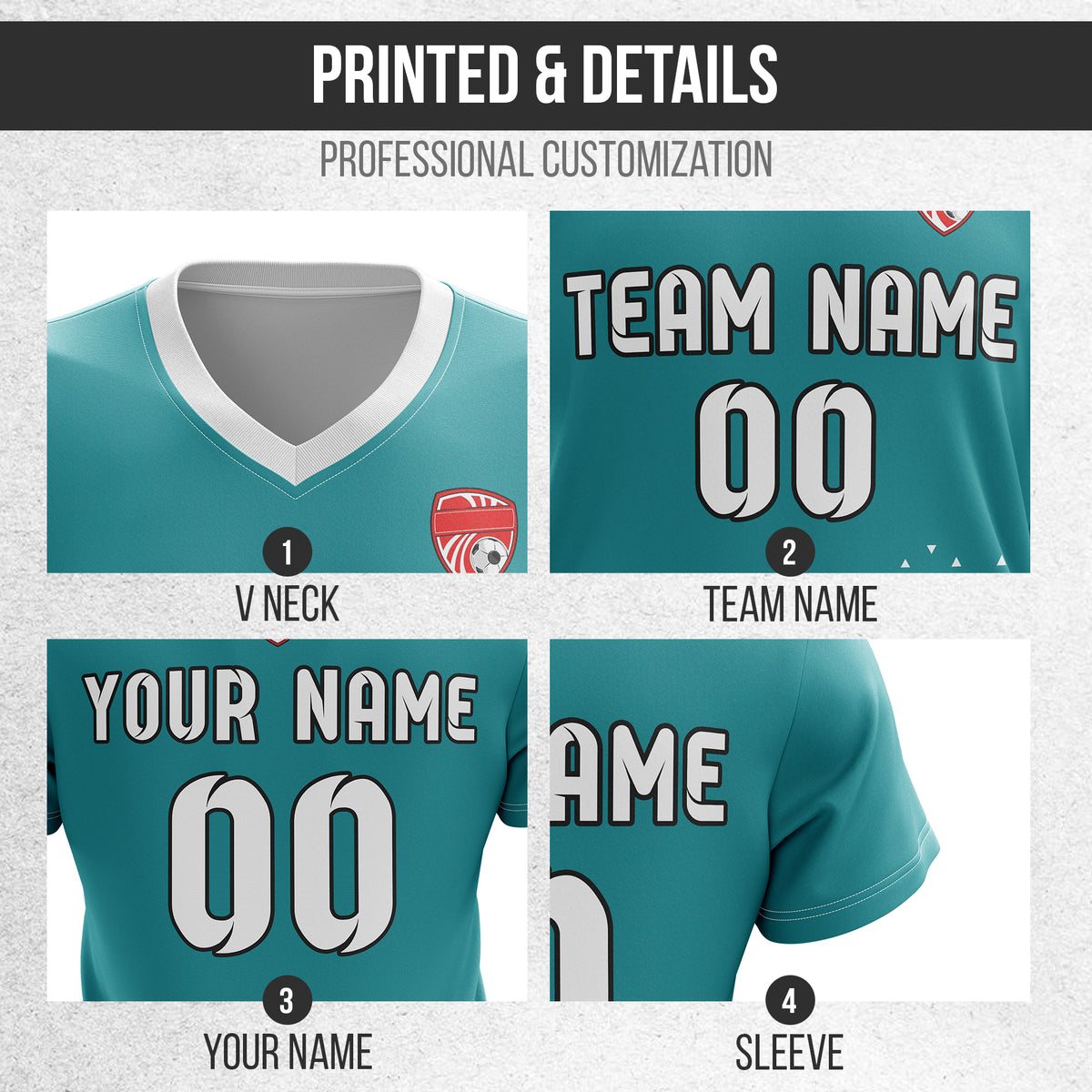 Custom Tri-Edge V-Side Pattern Teal Soccer sport Tops Jersey