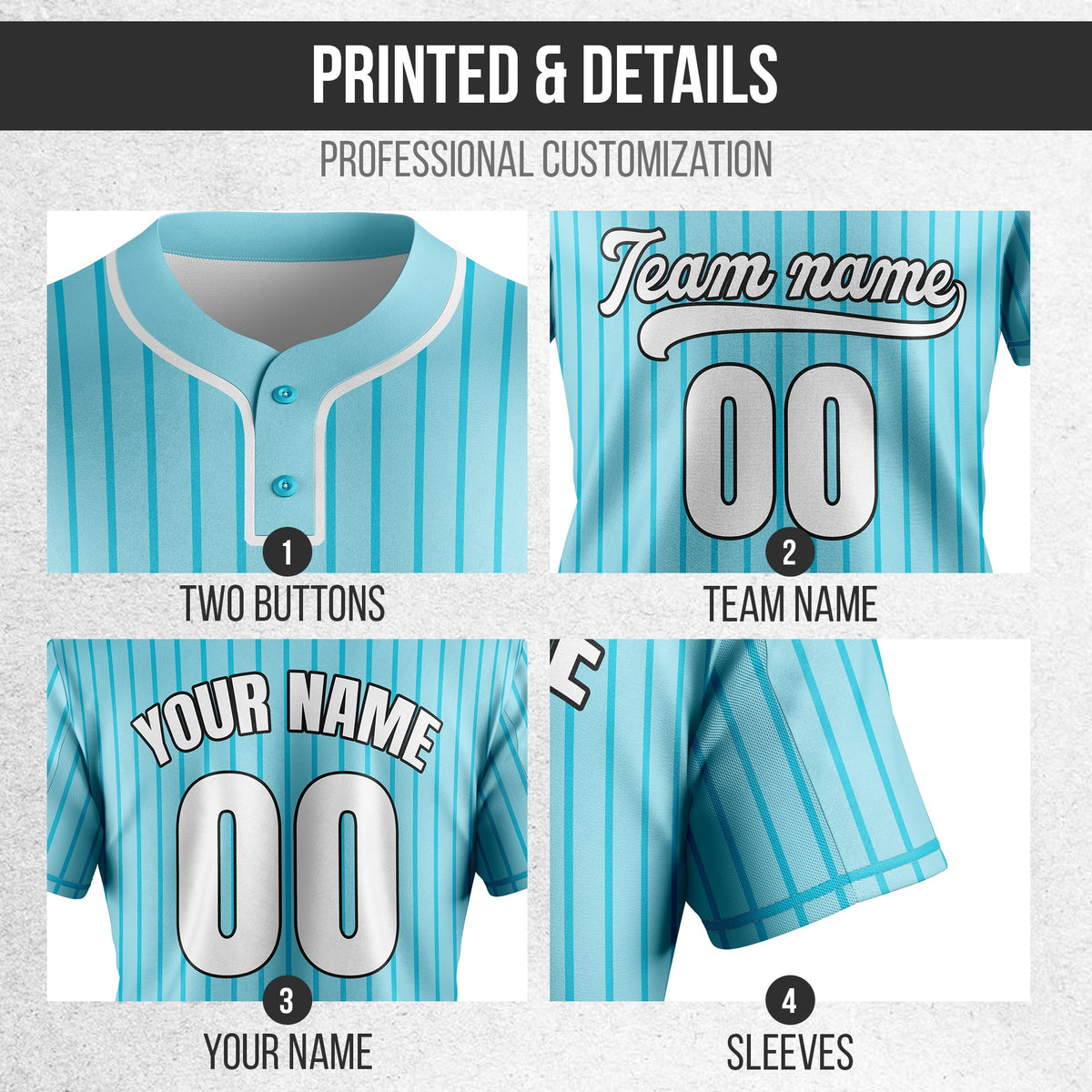 Custom Pinstripe Baseball Aqua Sports Jersey Personalized Uniform with Name & Number