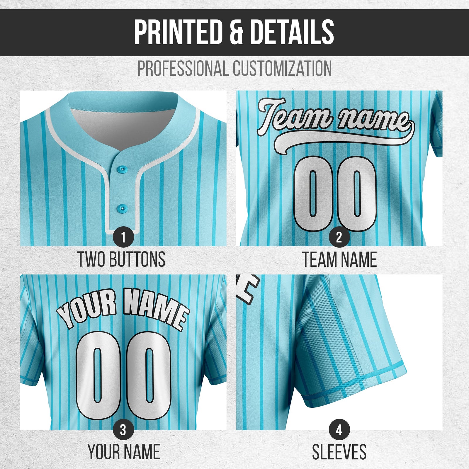 Custom Pinstripe Baseball Aqua Sports Jersey Personalized Uniform with Name & Number