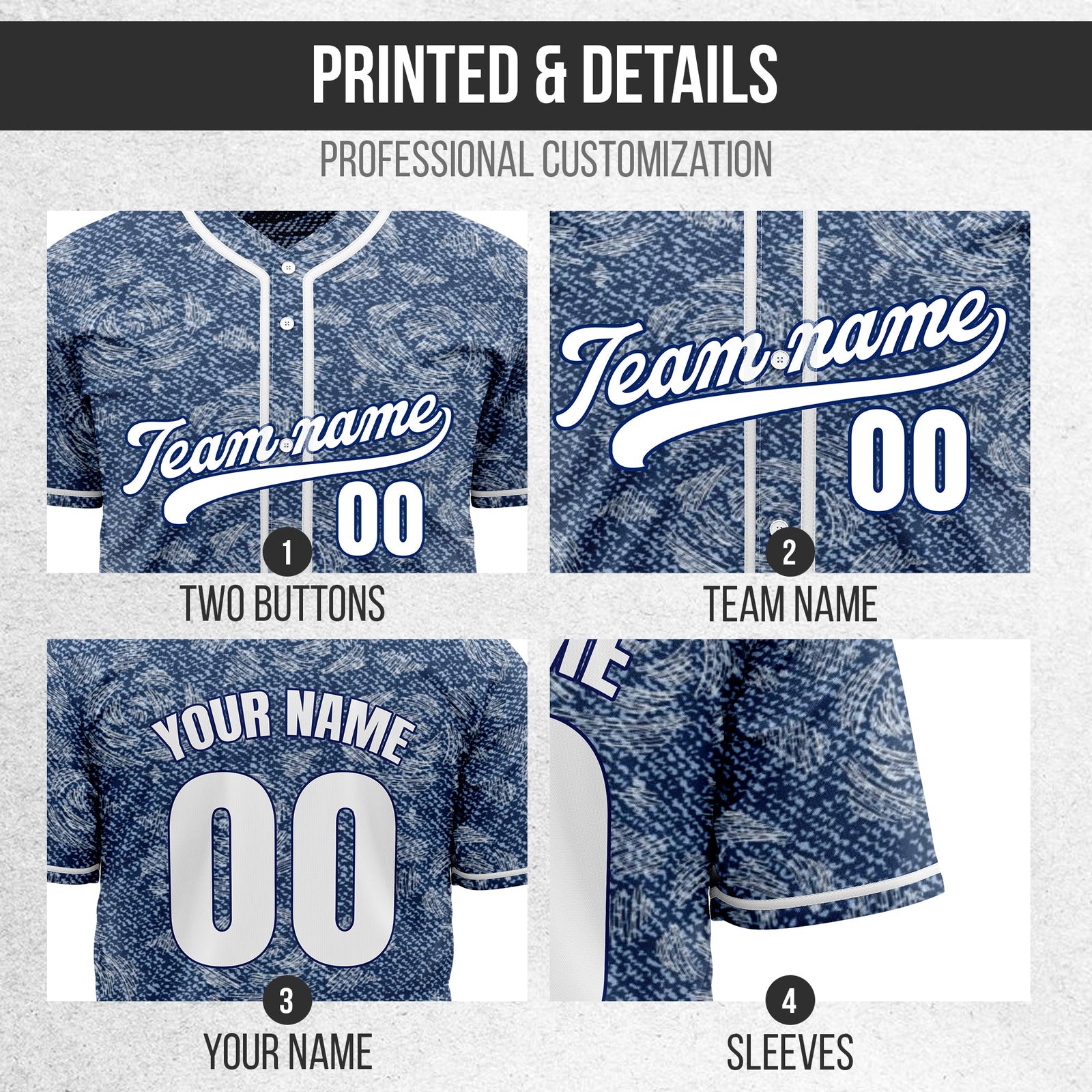Custom Denim Ace Baseball Sports Jersey Personalized Uniform with Name & Number