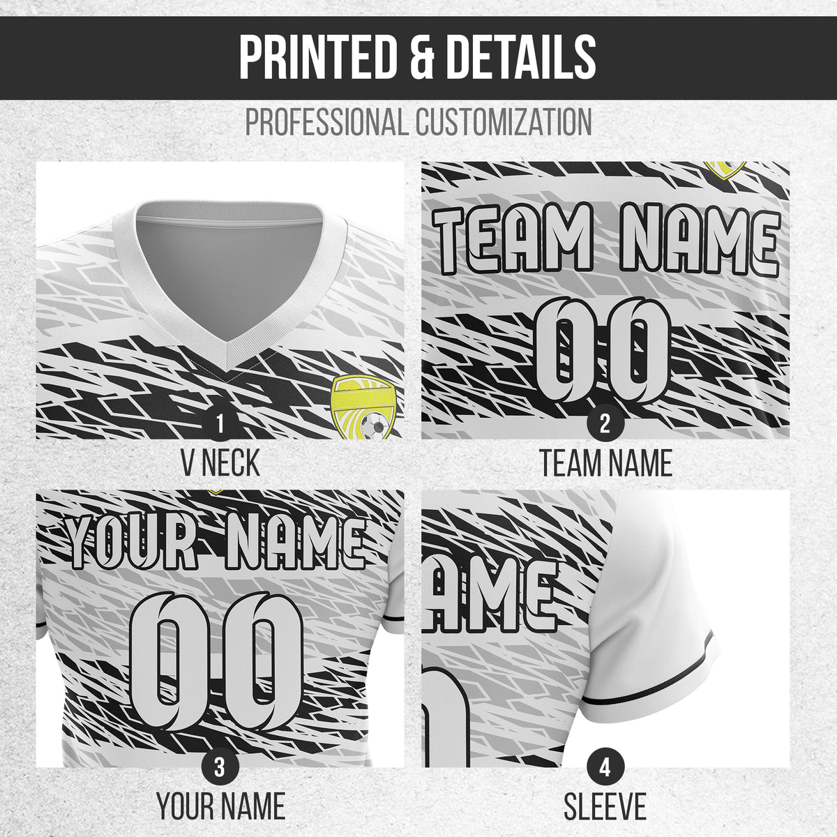 Custom Flare Strike V-Full Pattern White Soccer sport Tops Jersey