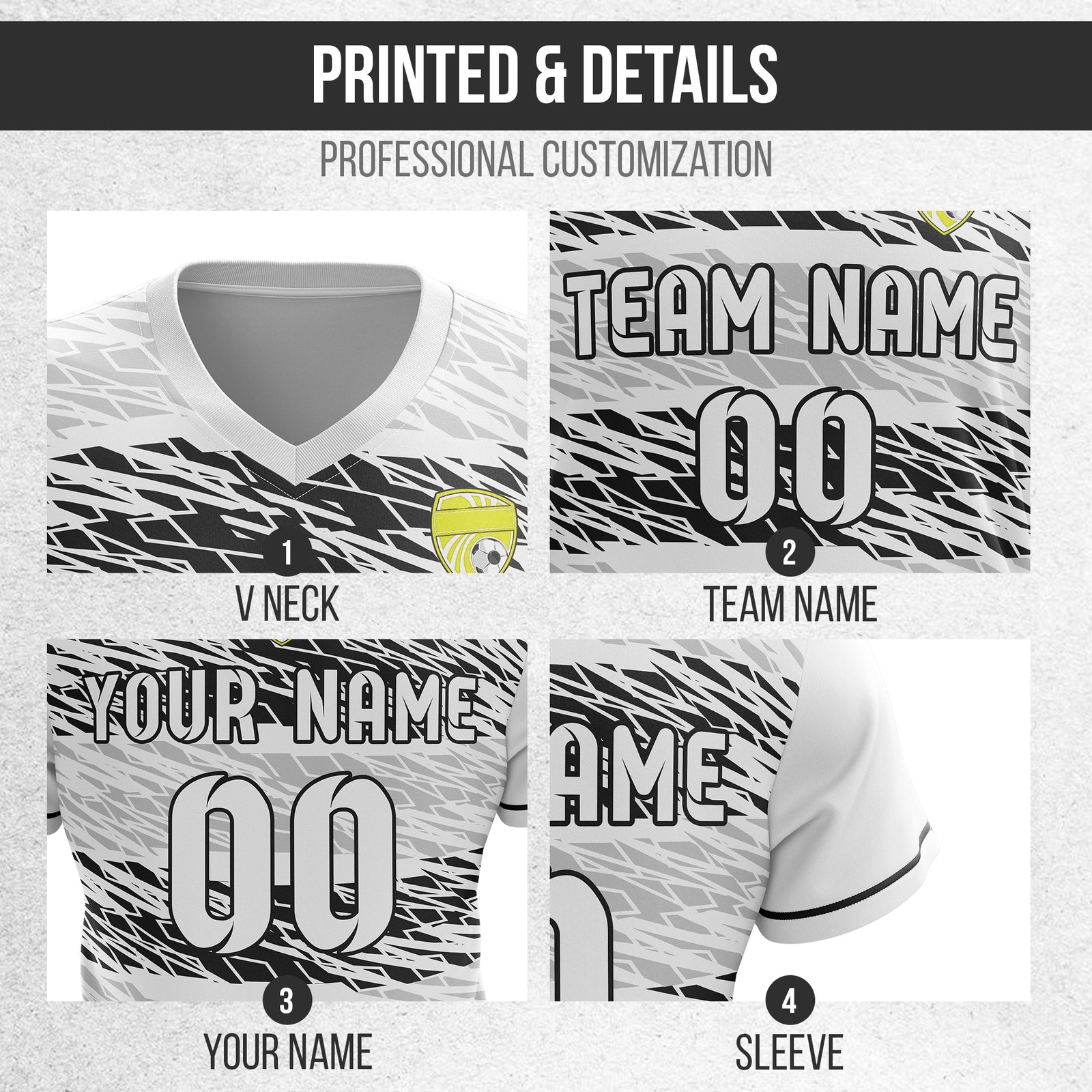 Custom Flare Strike V-Full Pattern White Soccer sport Tops Jersey