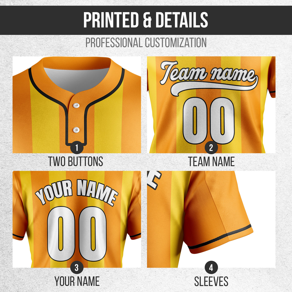 Custom Dual Stripe Orange Baseball Sports Jersey Personalized Uniform with Name & Number