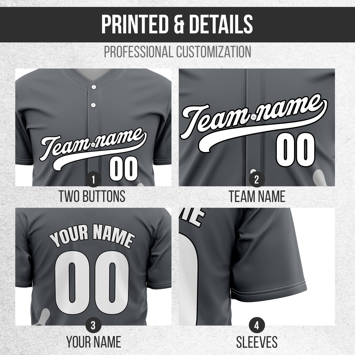 Custom Wave Dark Grey Baseball Sport Jersey Personalized Uniform with Name & Number