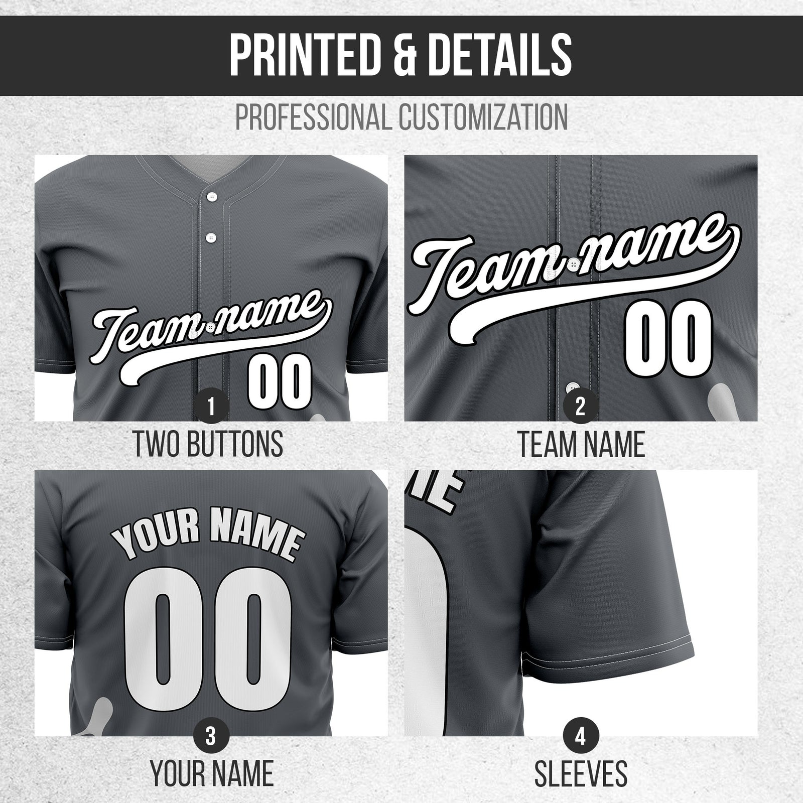 Custom Wave Dark Grey Baseball Sport Jersey Personalized Uniform with Name & Number