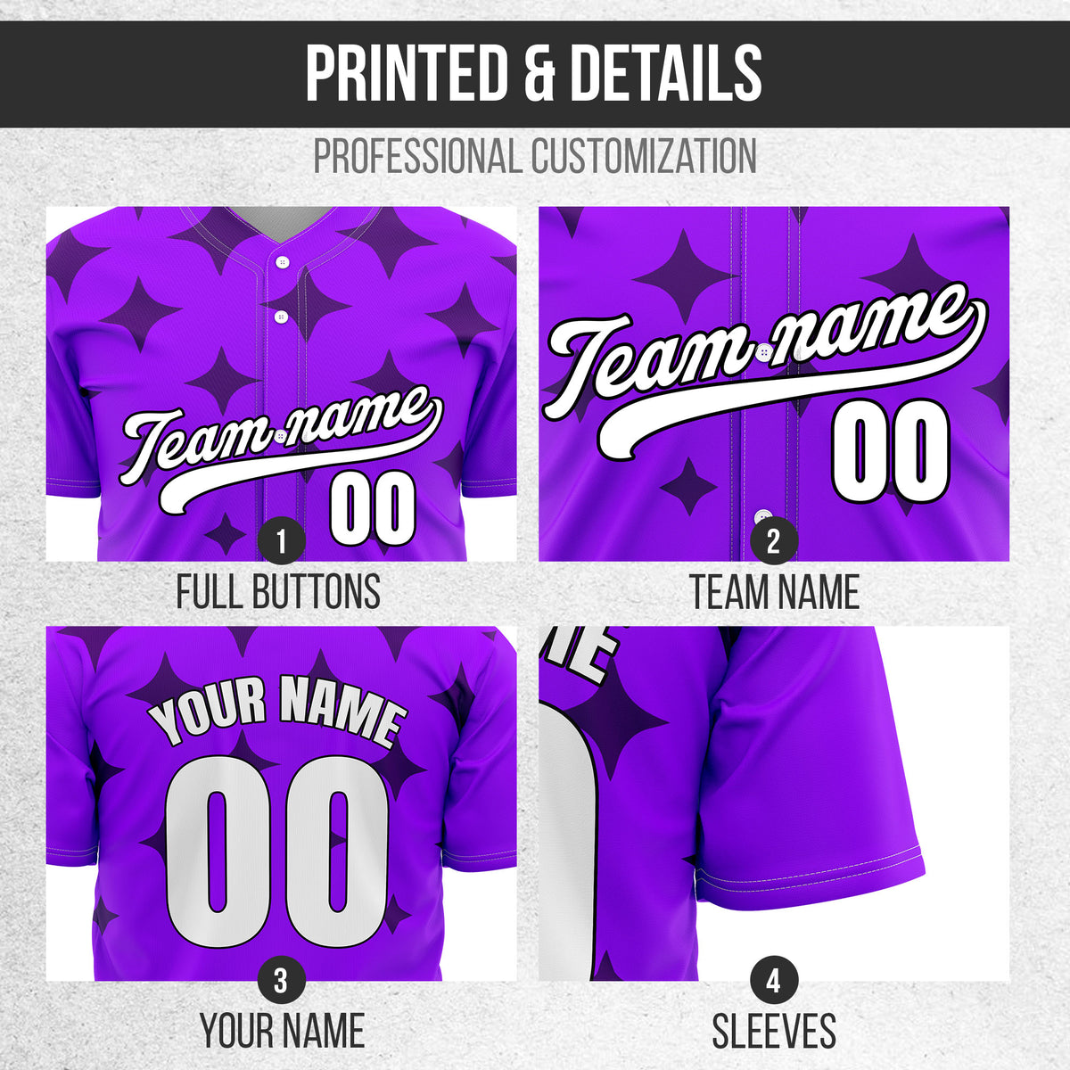 Custom Starlight Purple Baseball Sports Jersey Personalized Uniform with Name & Number