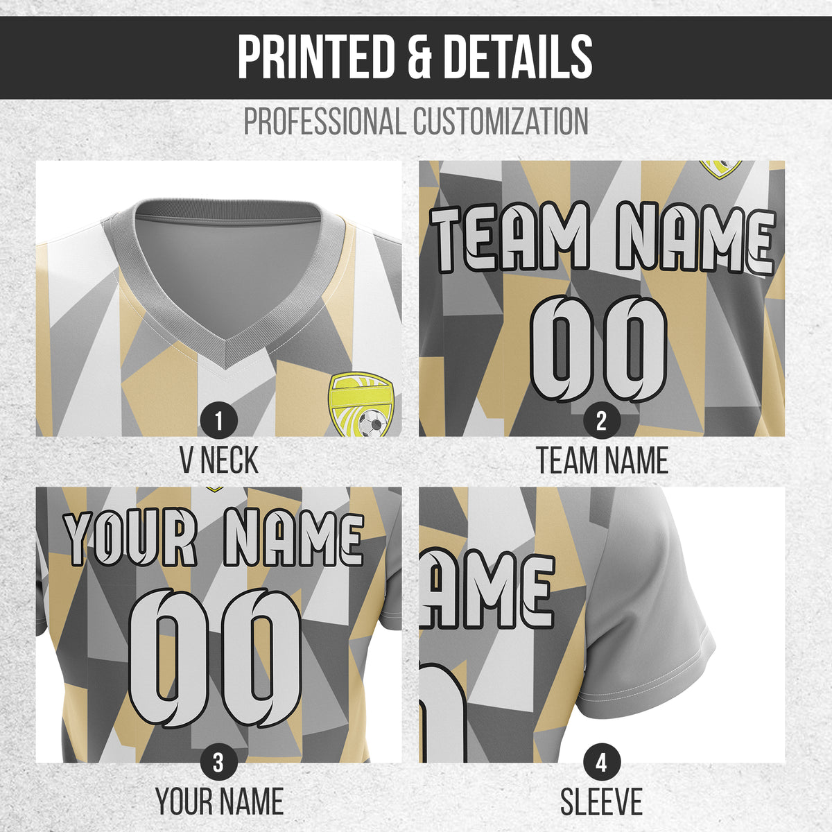 Custom Crystal V-Full Pattern Grey Soccer sport Tops Jersey