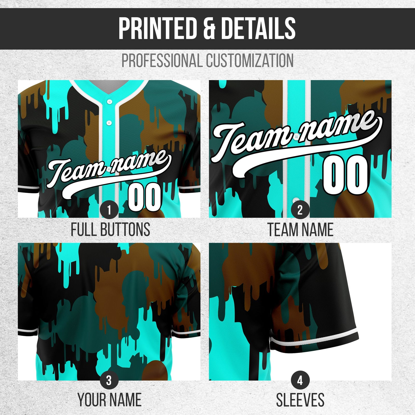 Custom Paint Hustlers Aqua Baseball Sports Jersey Personalized Uniform with Name & Number