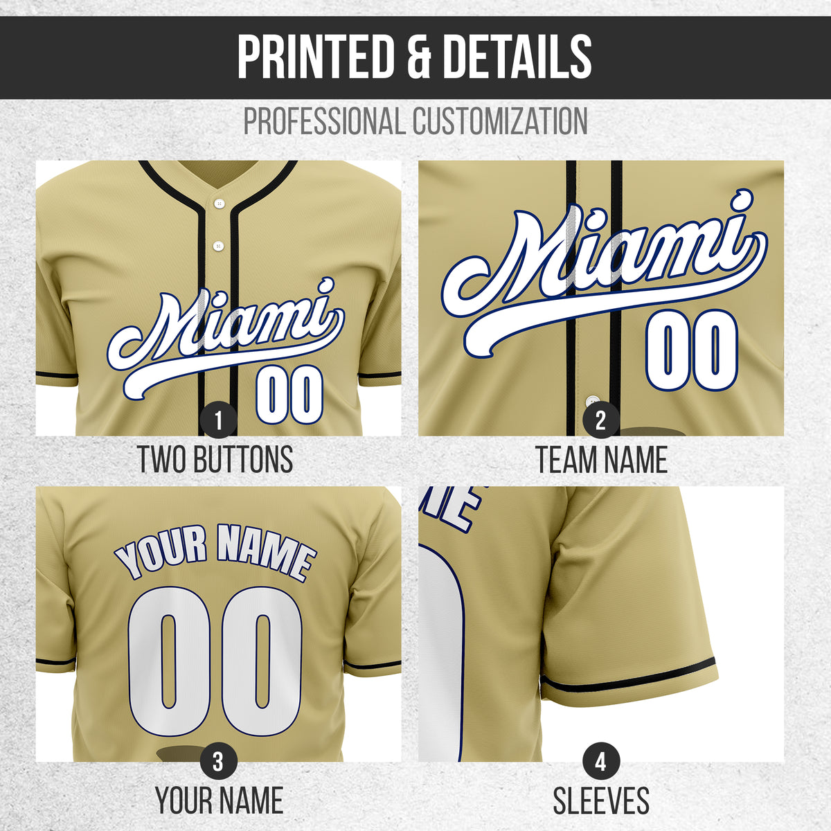 Custom City Tide Khaki Baseball Sports Jersey Personalized Uniform with Name & Number