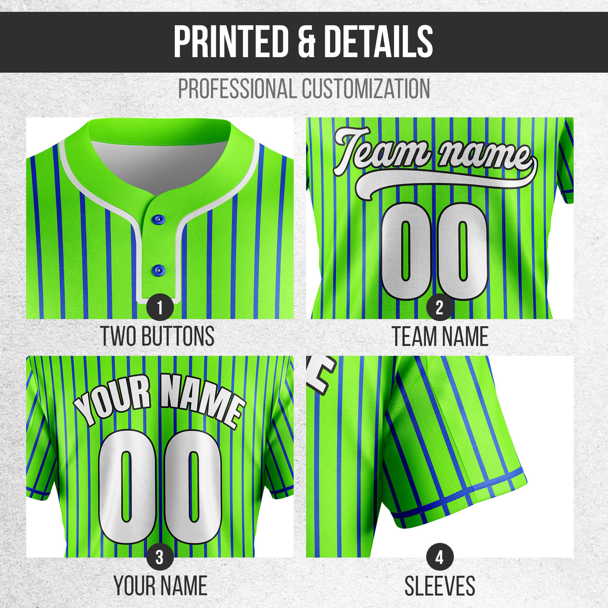 Custom Pinstripe Baseball Neon Green Sports Jersey Personalized Uniform with Name & Number