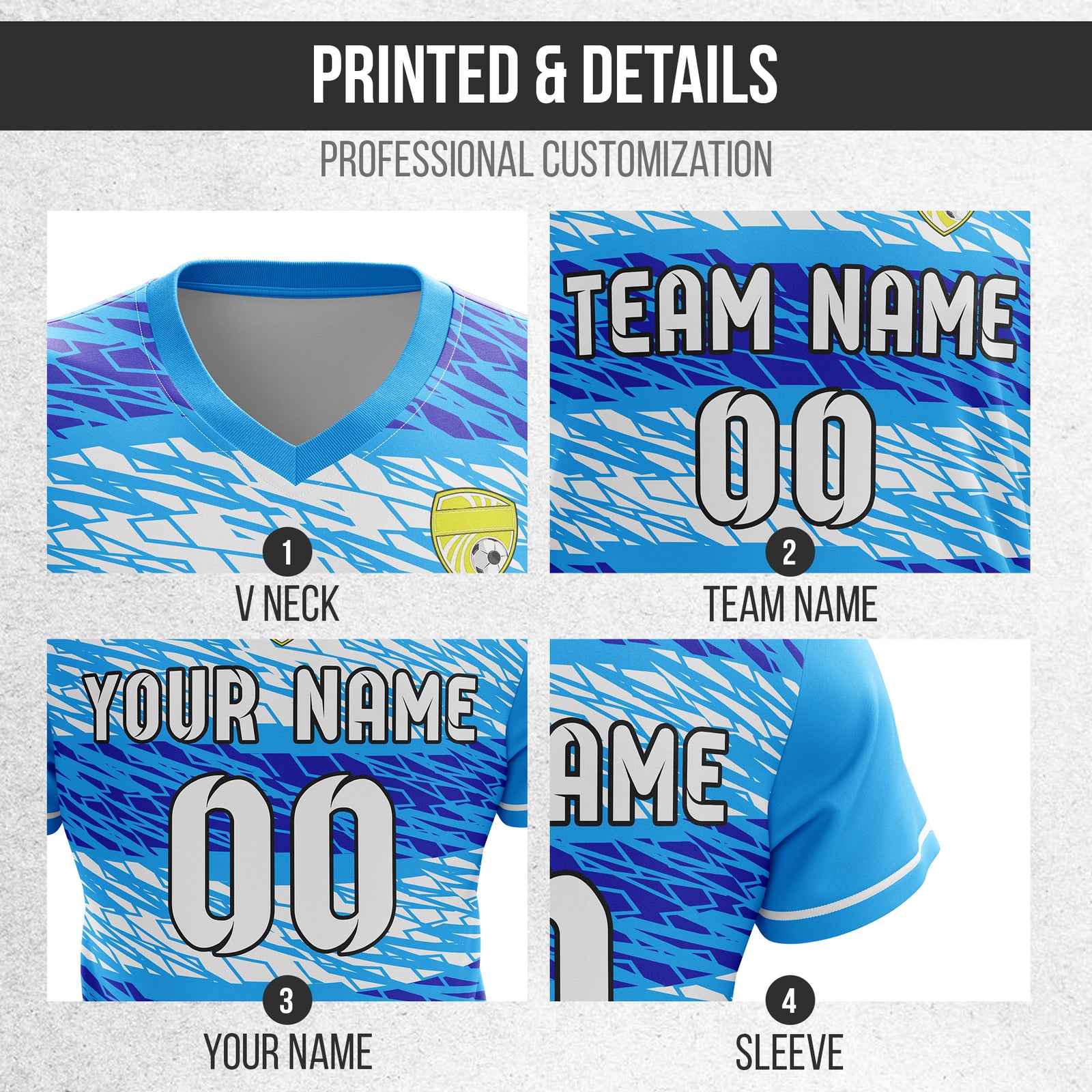 Custom Flare Strike V-Full Pattern Aqua Soccer sport Tops Jersey