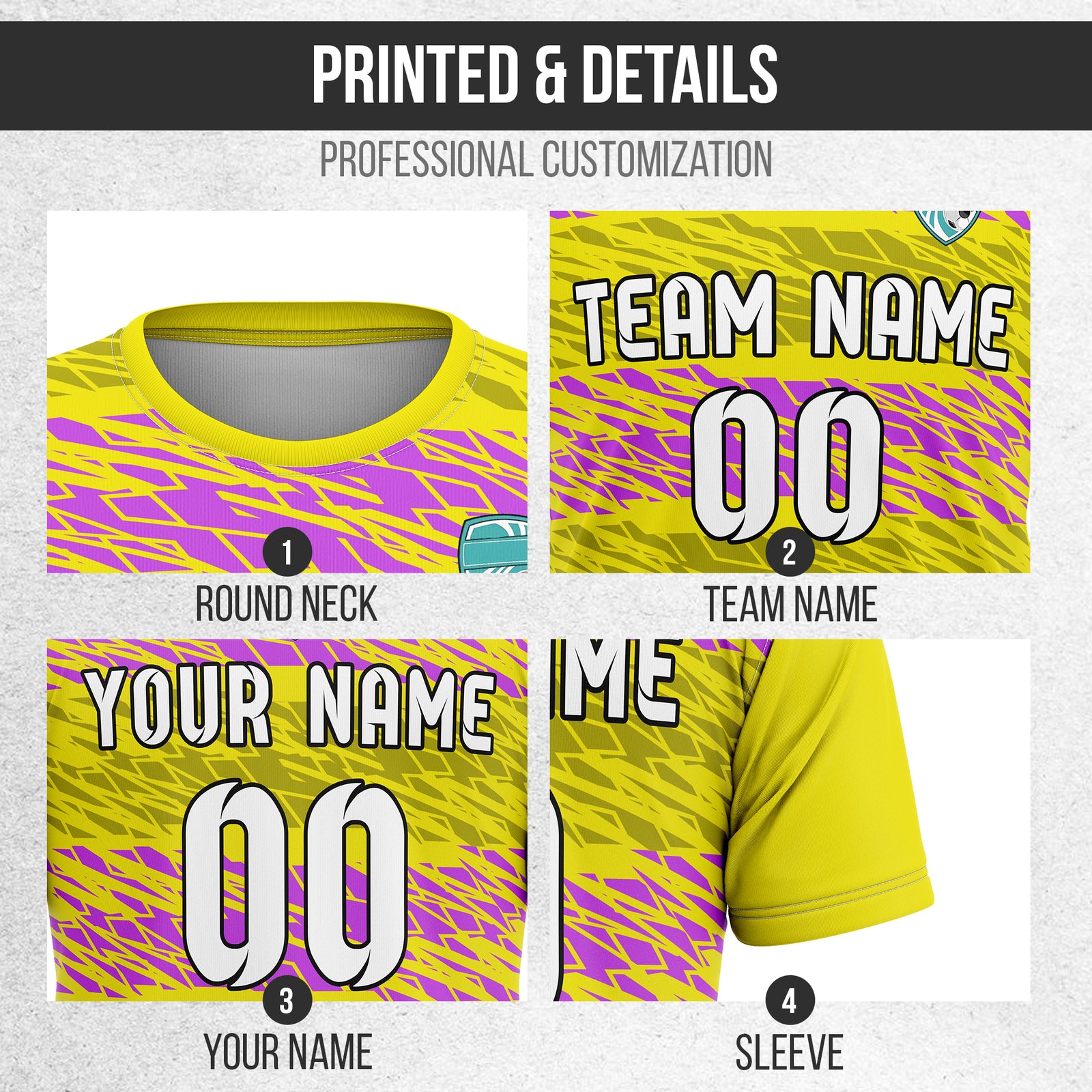Custom Flare Strike R-Full Pattern Soccer Yellow Sport Tops Jersey