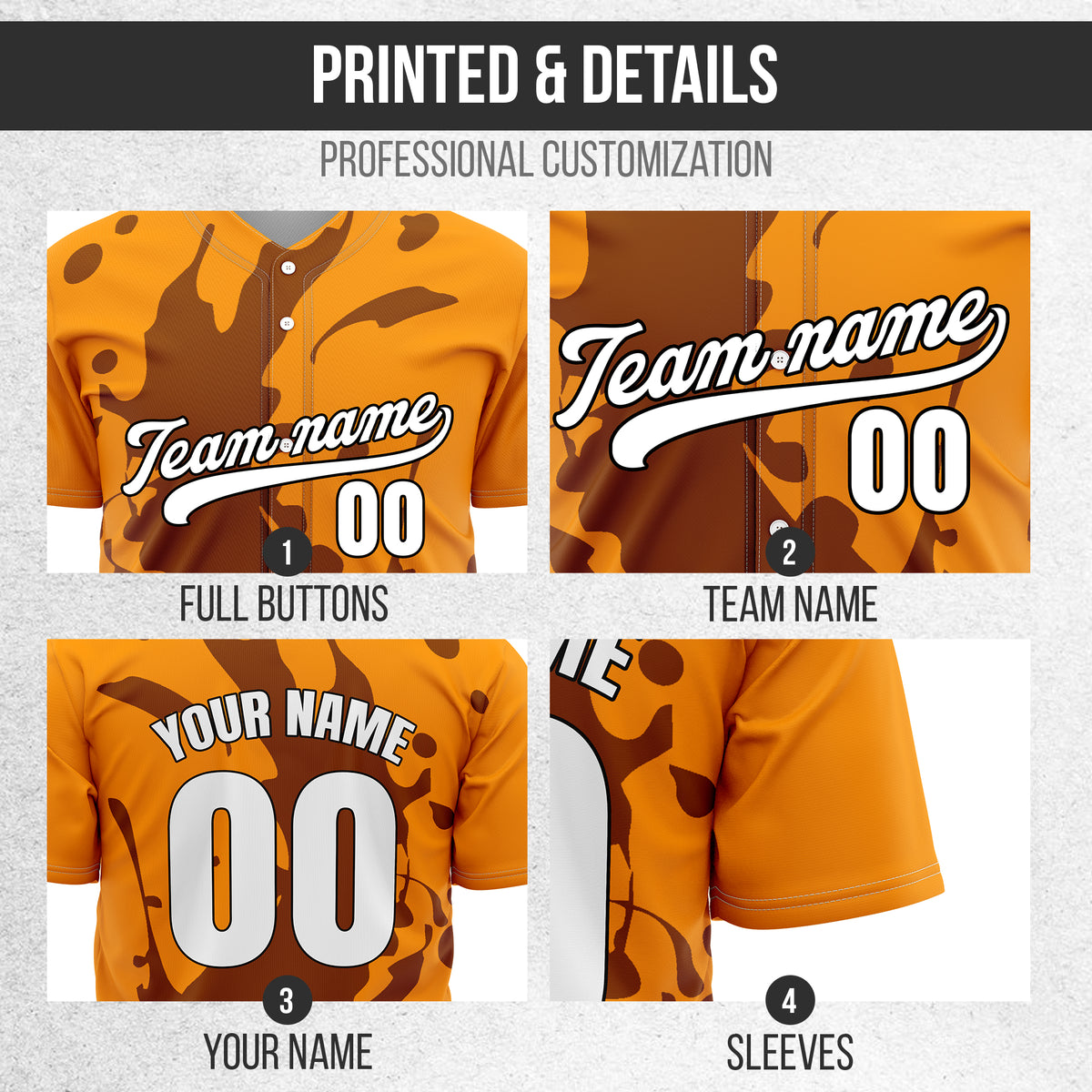 Custom Ink Splash Orange Baseball Sports Jersey Personalized Uniform with Name & Number
