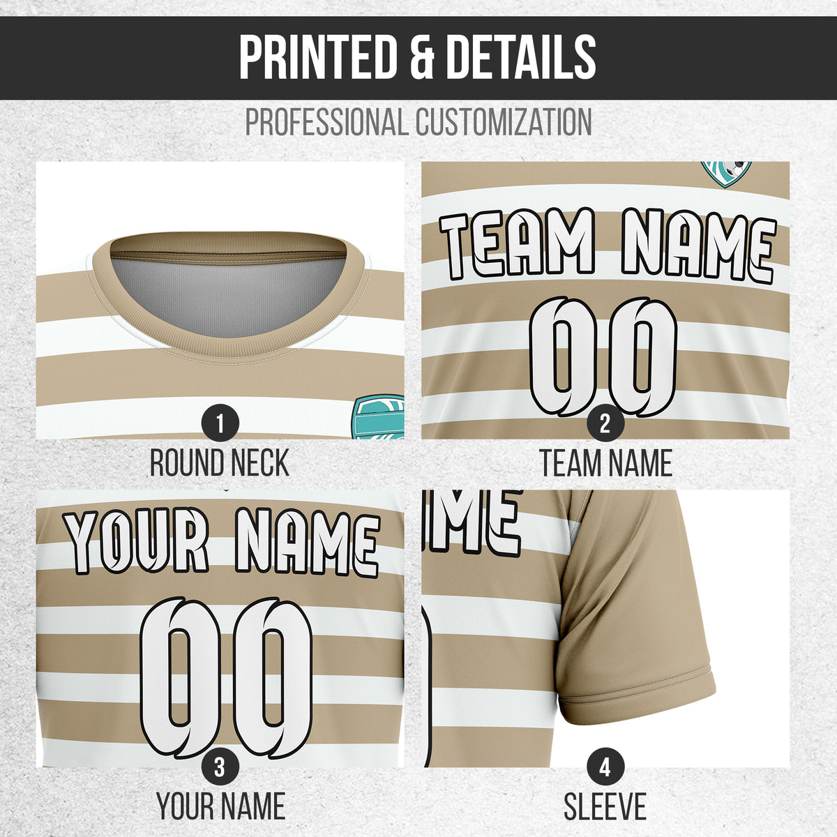 Custom Royal Stripe khaki Soccer sport Tops Jersey
