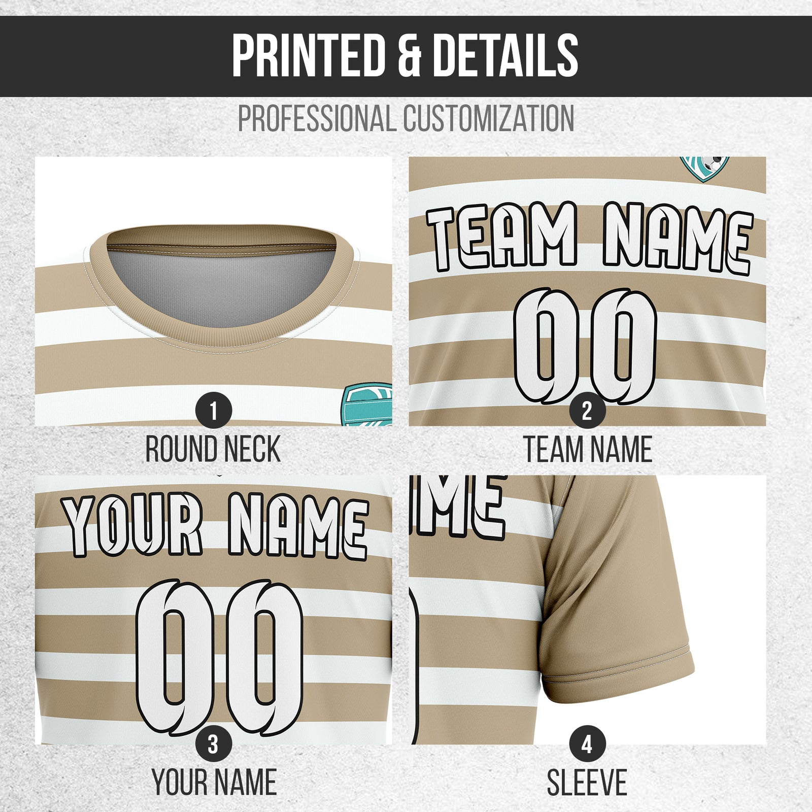 Custom Royal Stripe khaki Soccer sport Tops Jersey