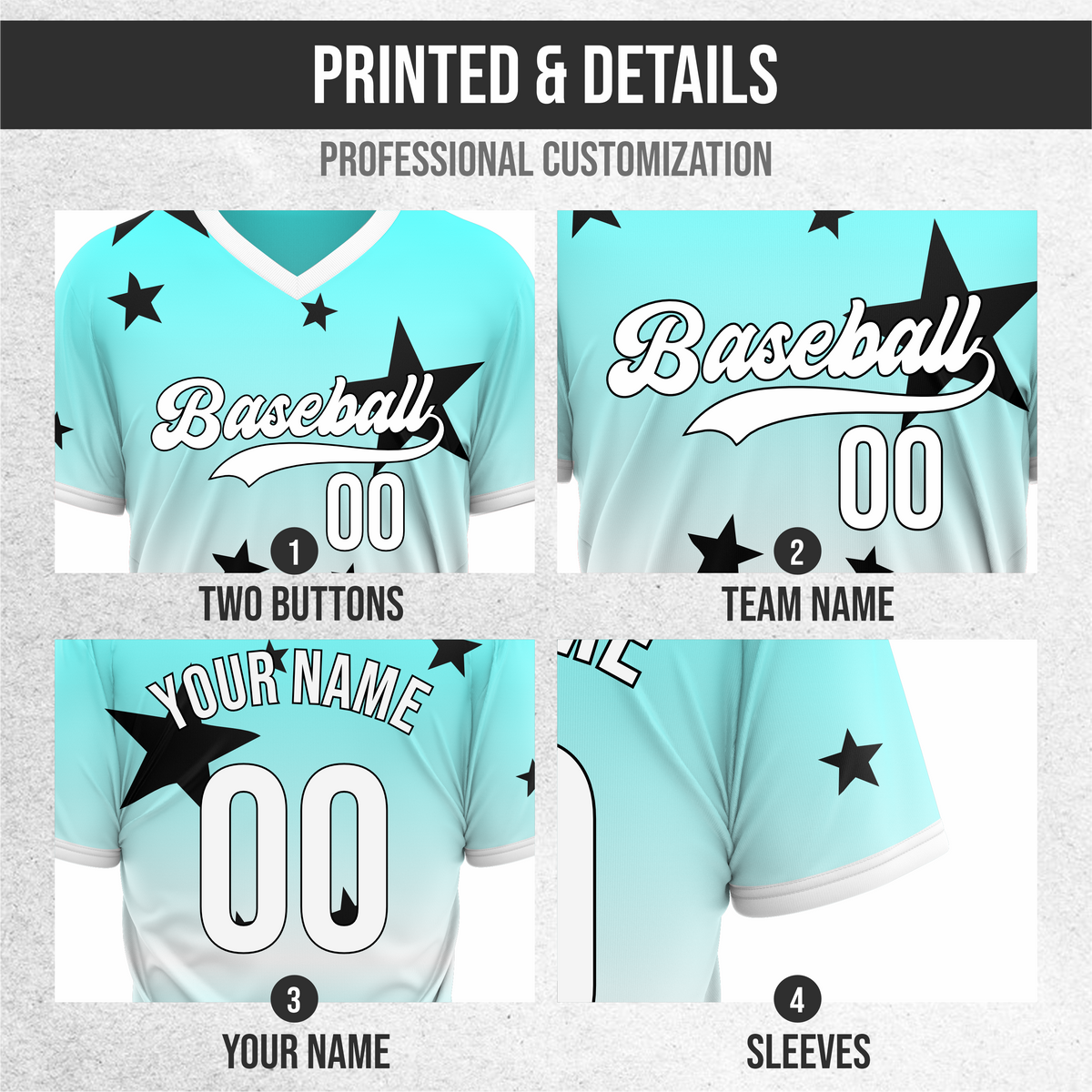 Custom Starfall Gradient Baseball Aqua Sports Jersey Personalized Uniform with Name & Number