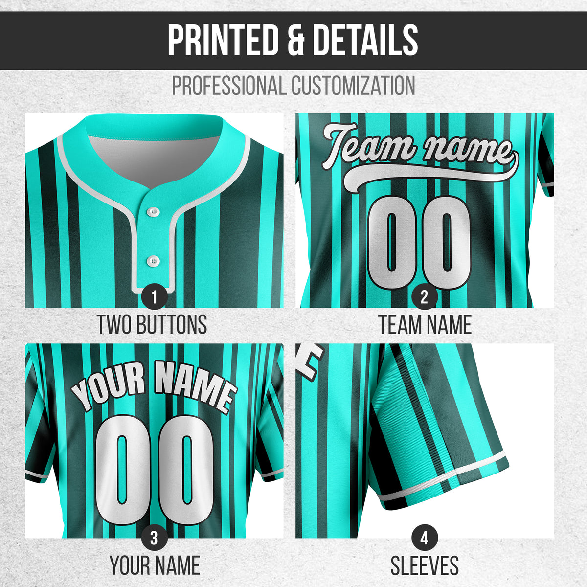 Custom Stripe Fusion Aqua Baseball Sports Jersey Personalized Uniform with Name & Number