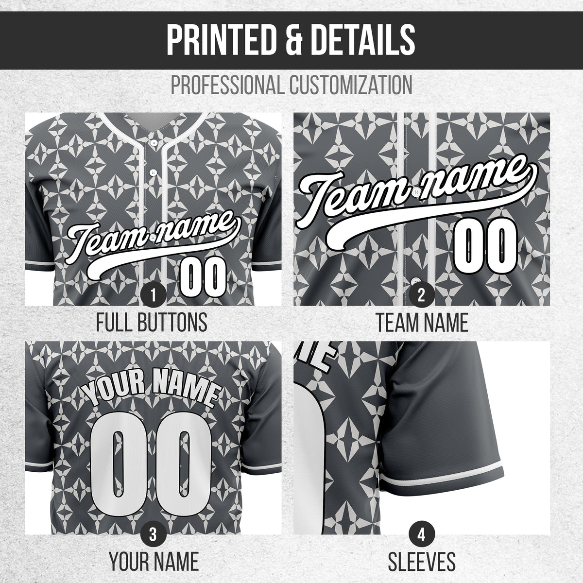 Custom Rhombic Dark Grey Baseball Sports Jersey Personalized Uniform with Name & Number