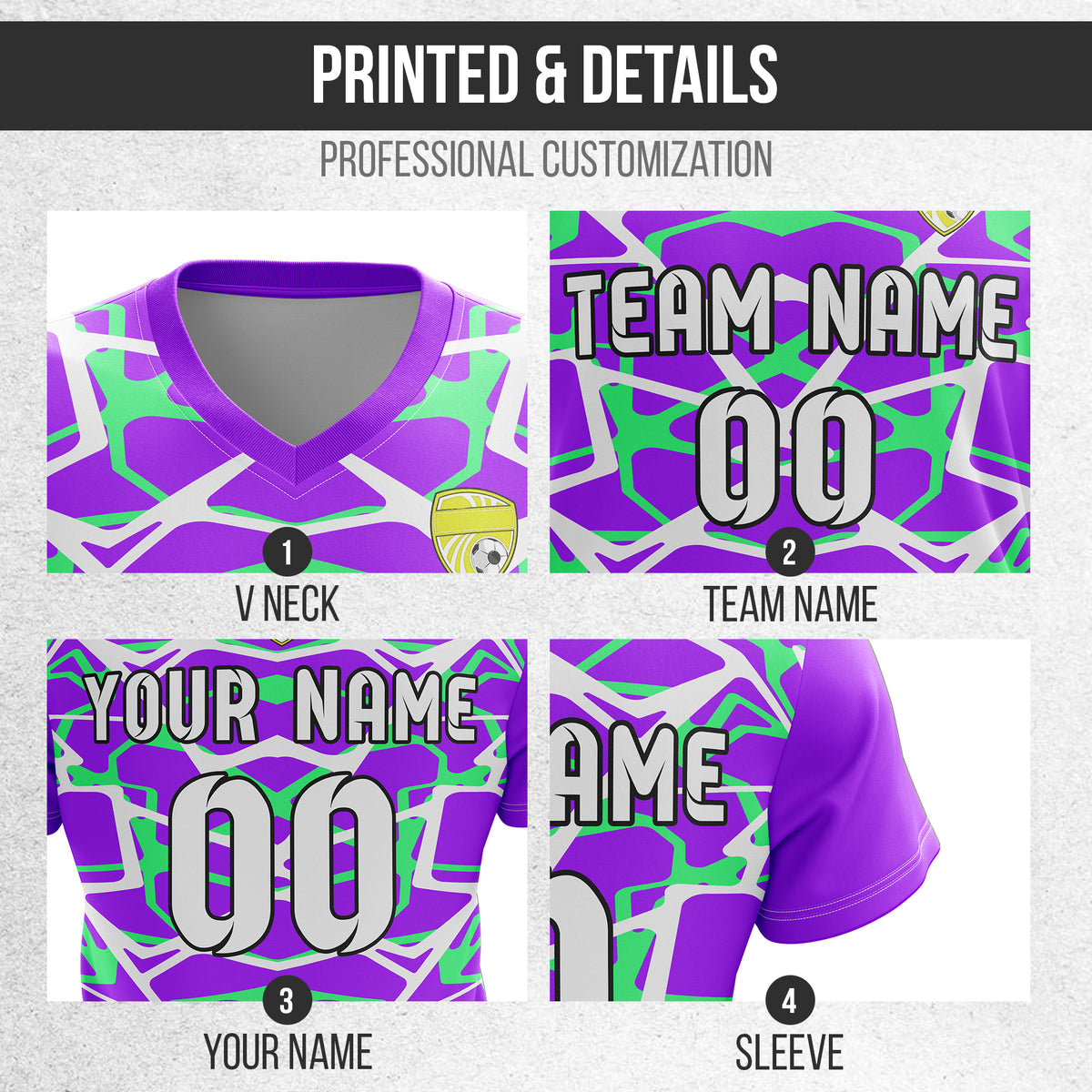 Custom Wild Pulse V-Full Pattern Purple Soccer sport Tops Jersey