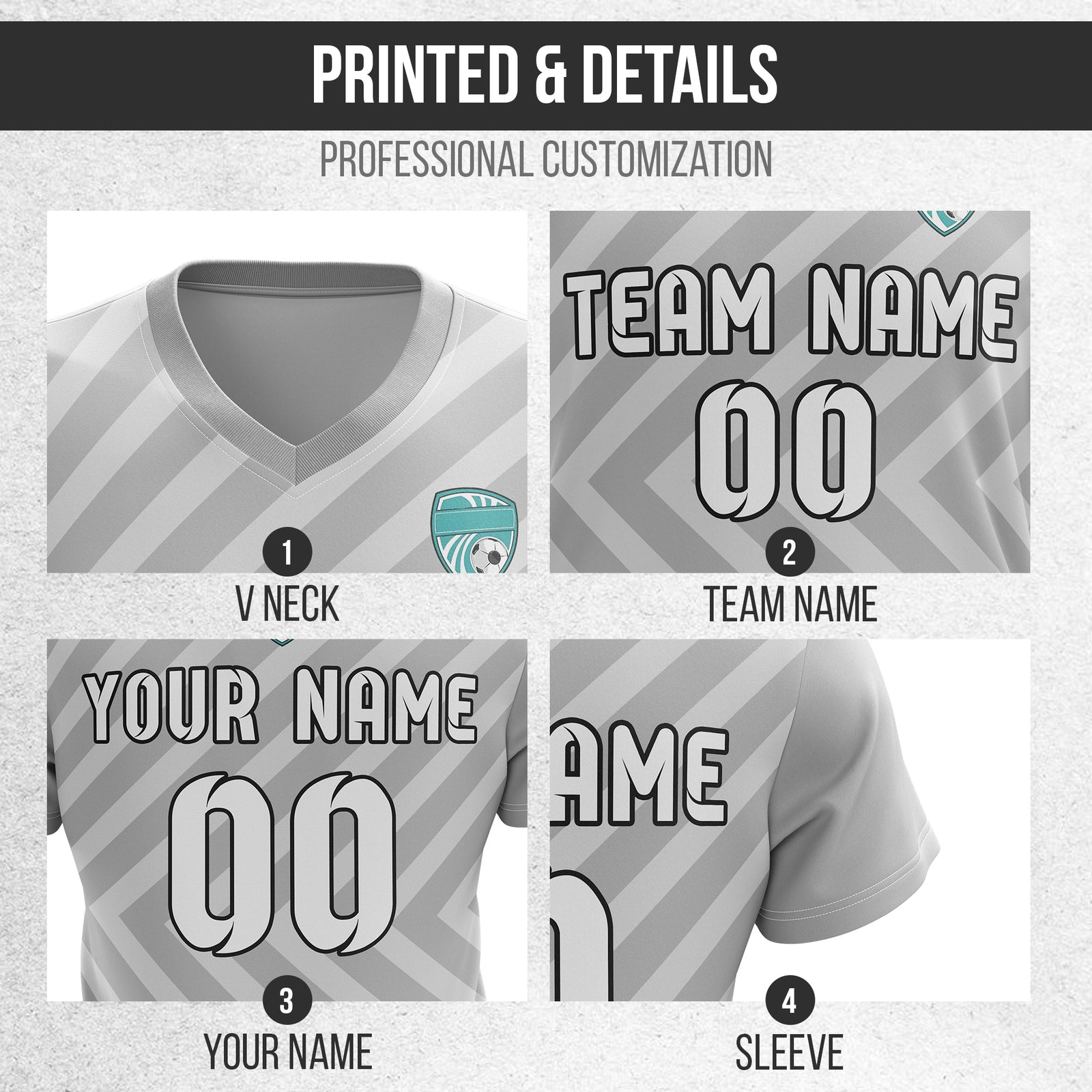 Custom Swift Stripe V-Neck Grey Soccer sport Tops Jersey